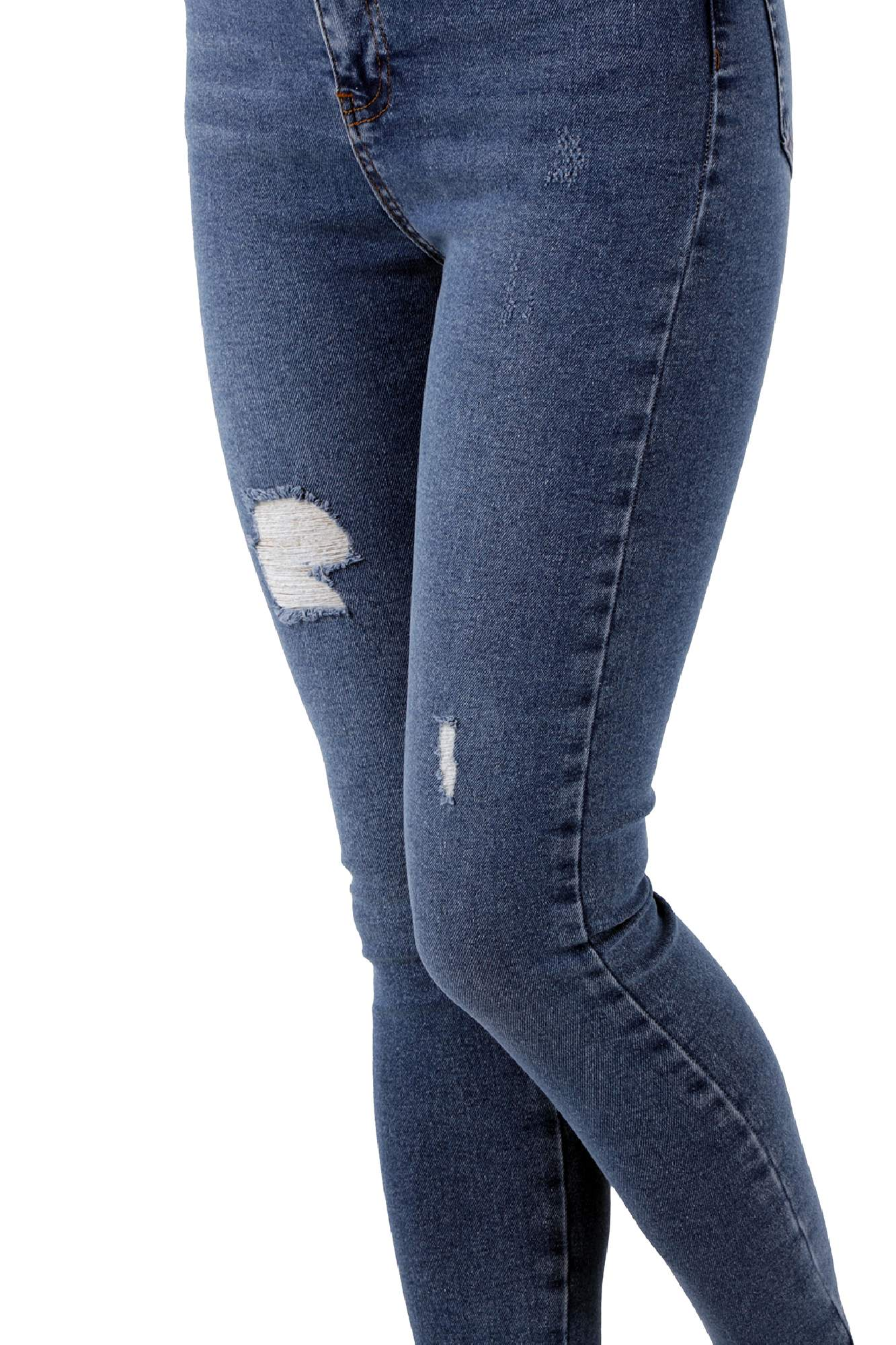 Mavi Renk Dar Paça Eskitme Detaylı Yüksek Bel Jeans - Mavi 10