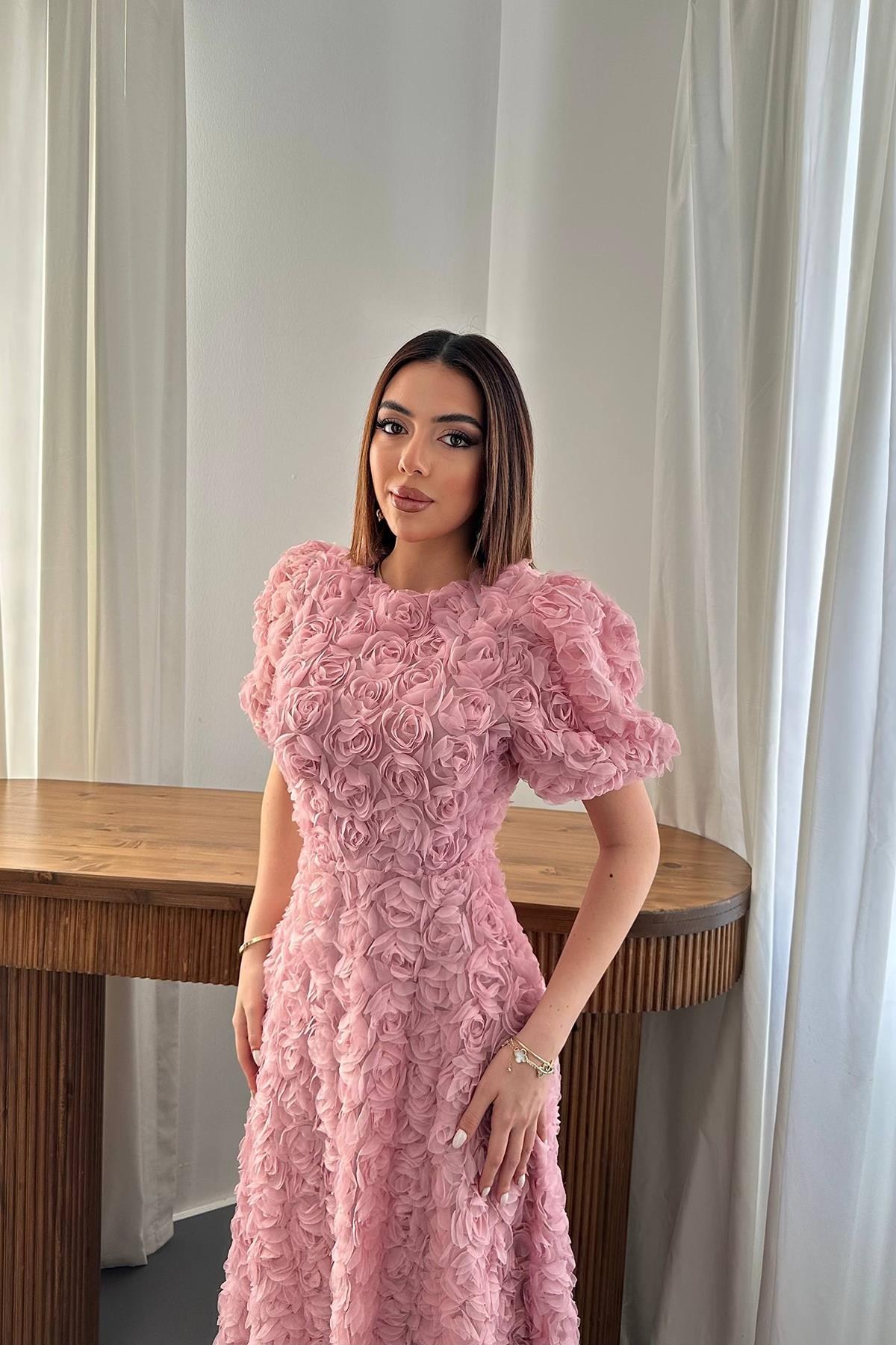 Pudra Güllü Elbise - Pudra 3