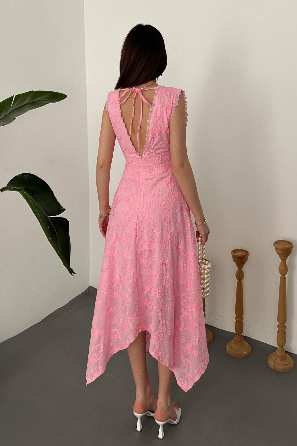 Pembe Brodeli Elbise - Pembe 4