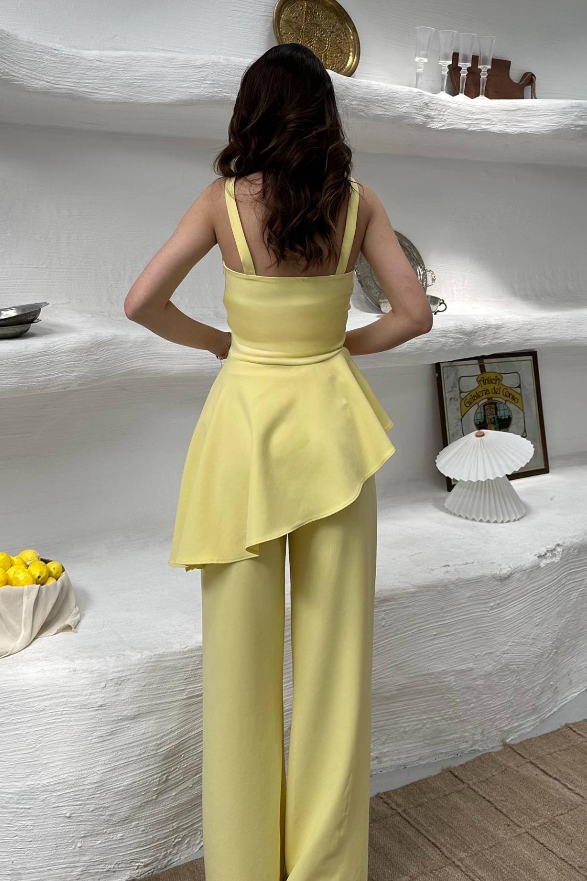 Sarı Volanlı Bluz Ve Pantolon Takım - Sarı 5