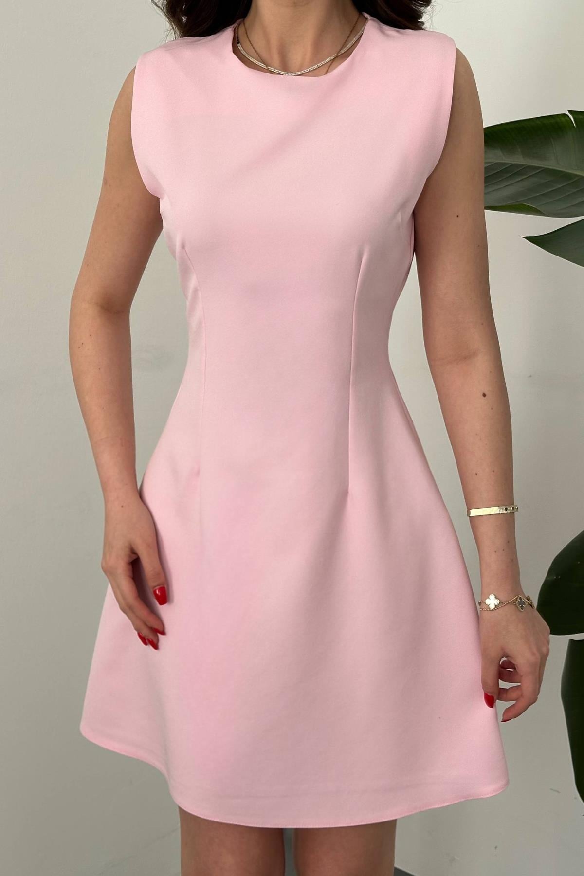 Açık Pembe Kolsuz Kısa Elbise - Açık Pembe 4
