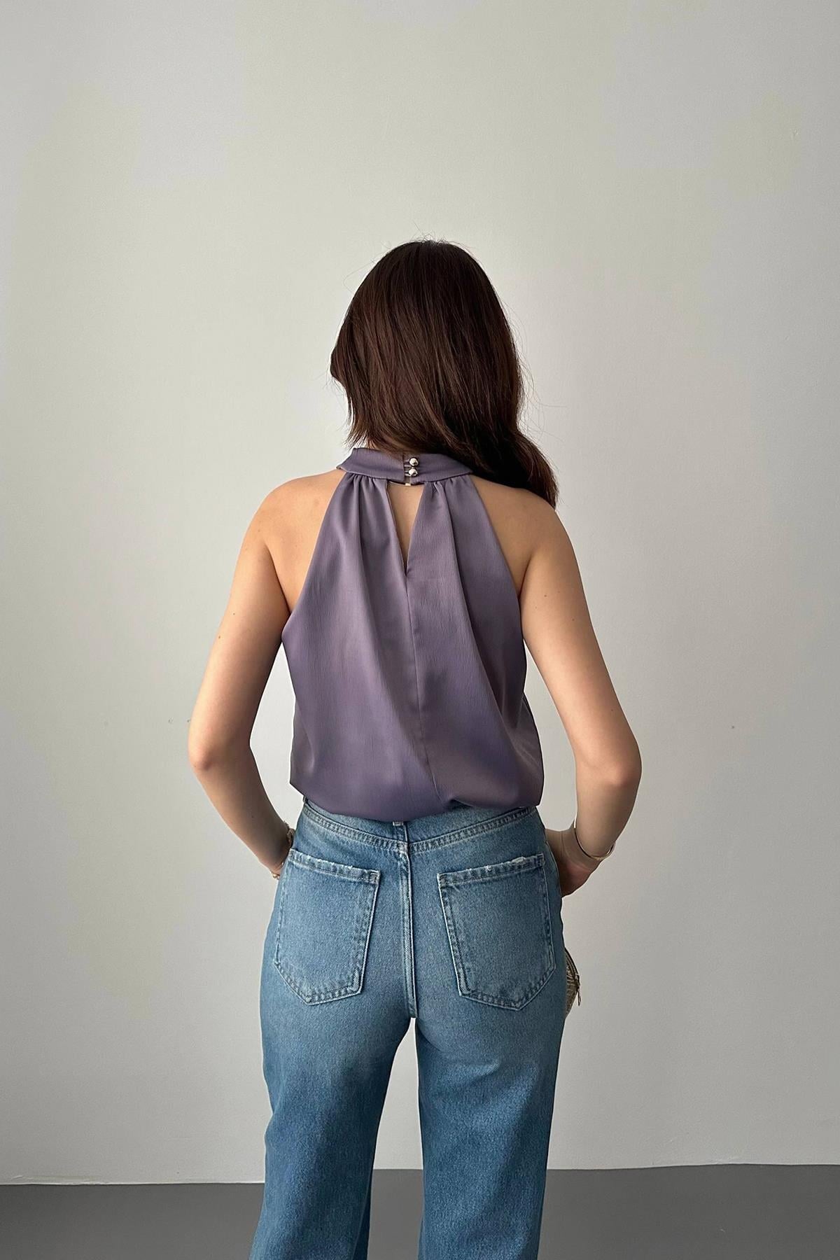 Lila Toka Detaylı Bluz - Lila 6