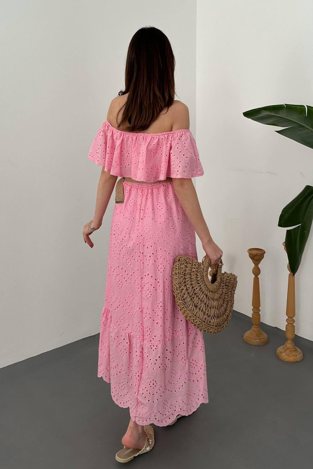 Pembe Madonna Yaka Fisto Elbise - Pembe 5