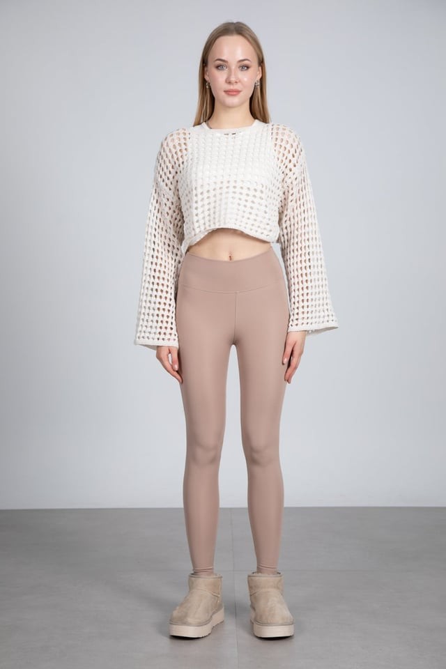 Ekru Ajurlu Crop Bluz - Ekru 3