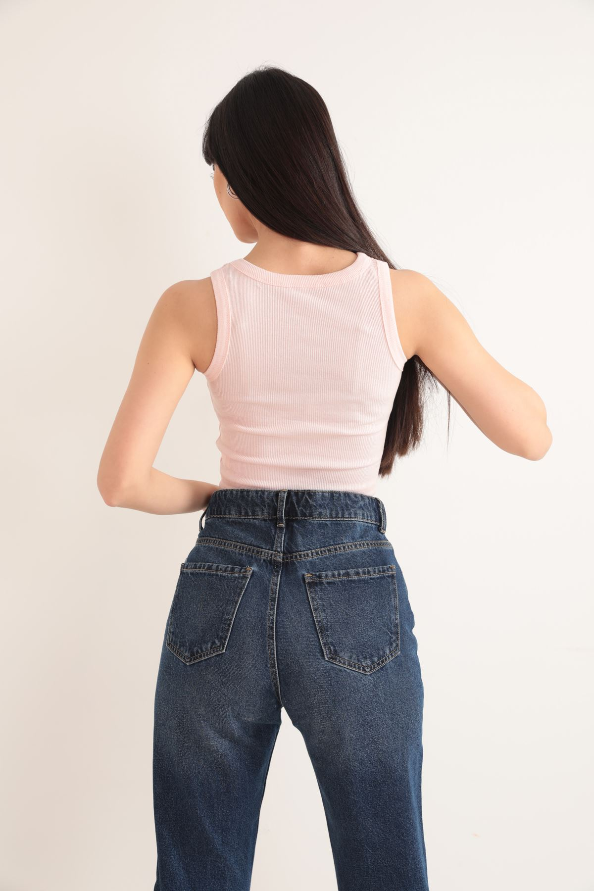 OFF Nakış Detaylı Fitilli Crop Bluz – Pudra - Pembe 5