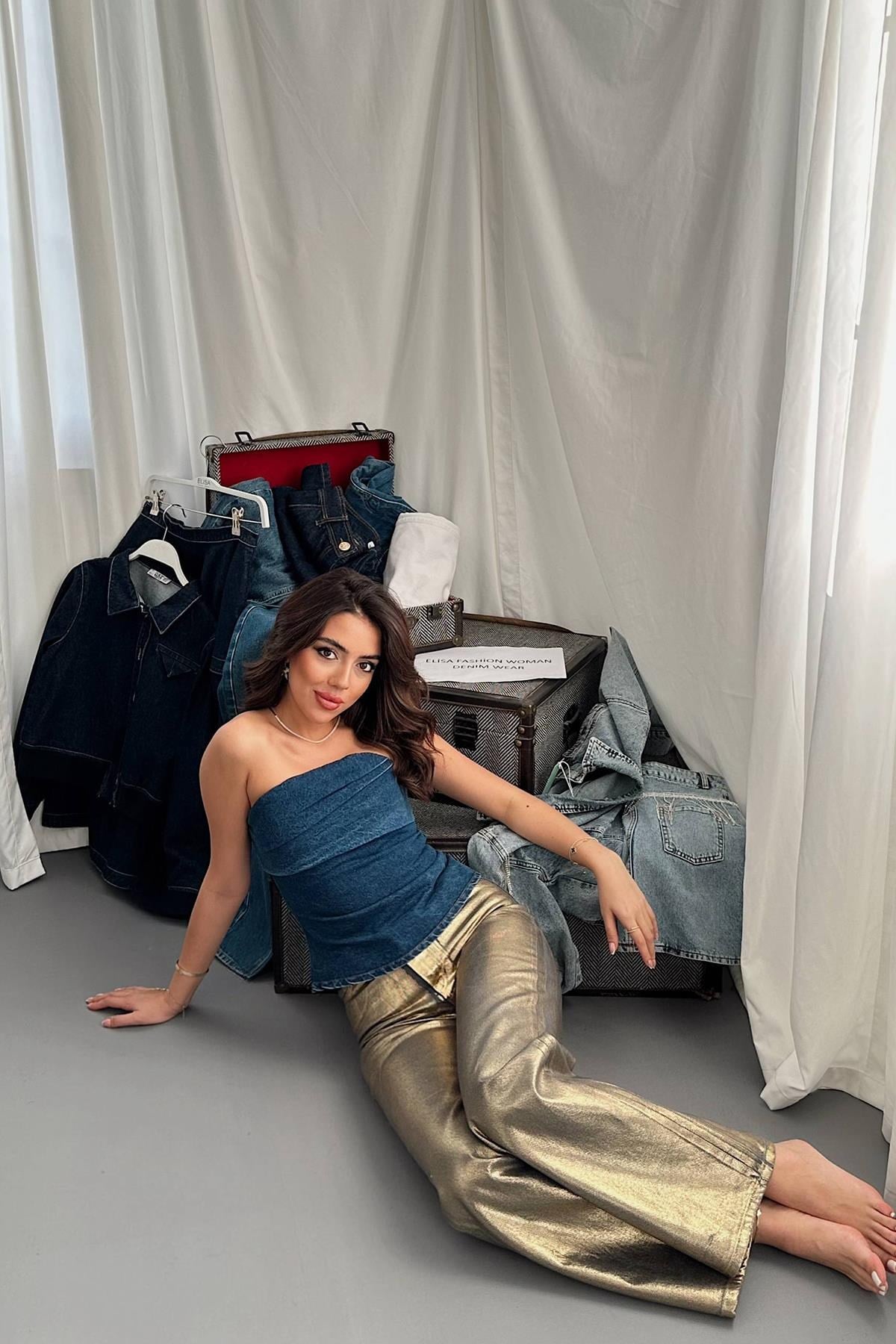 Gold Altın Varaklı Jeans Pantolon 3