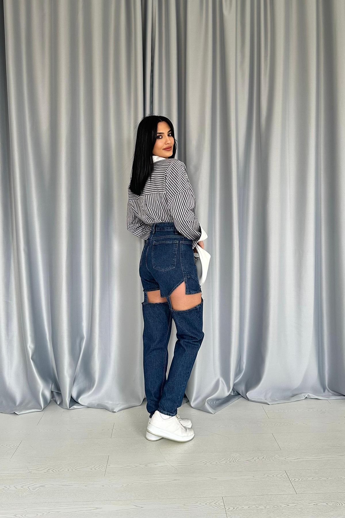 Mavi Askılı İki Parça Jeans Pantolon 5