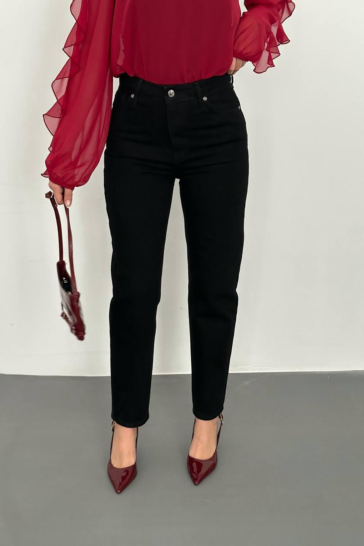 Siyah Boru Paça Jeans Pantolon 3