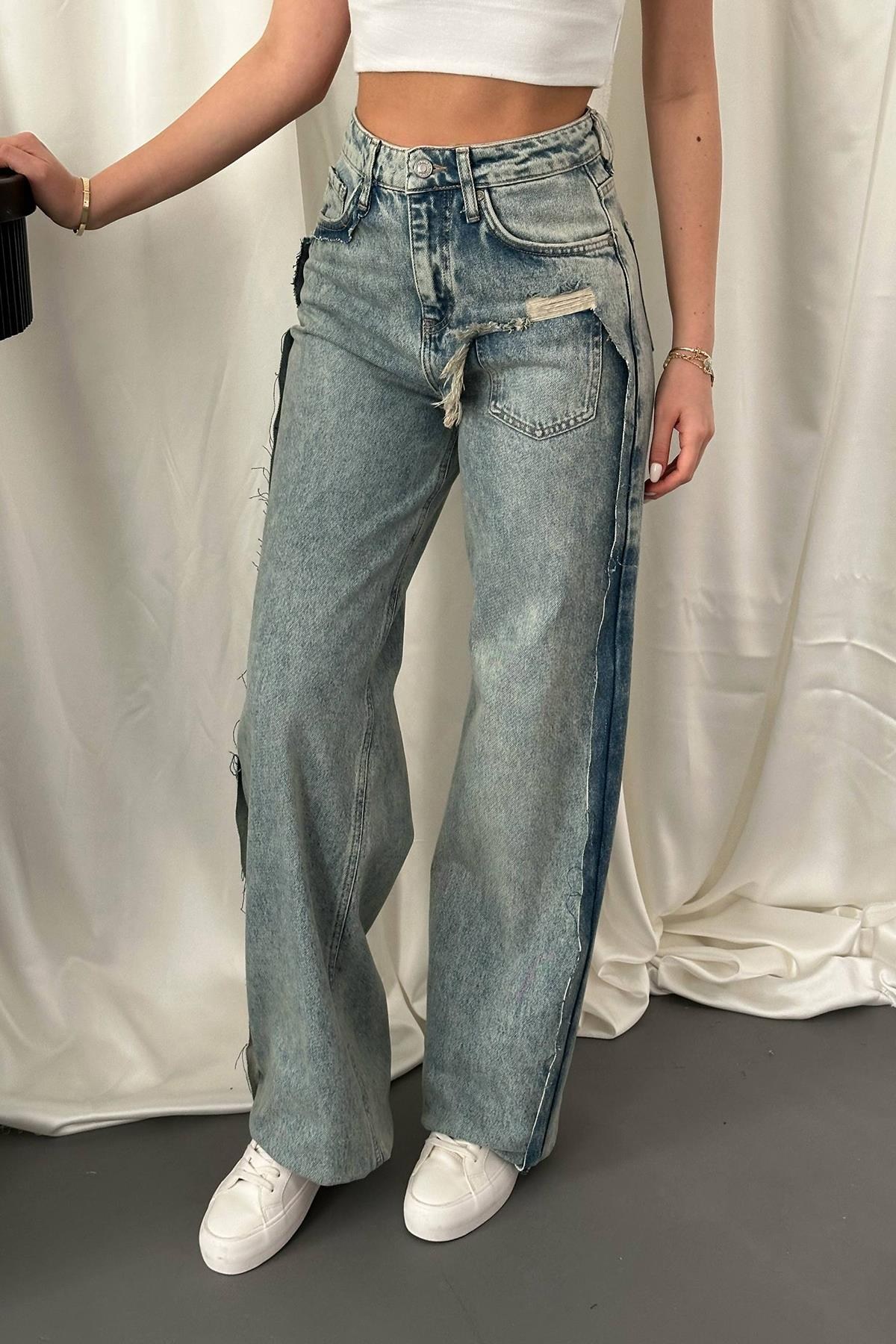 Kar Yıkama Yan Yırtmaçlı Jeans Pantolon 3