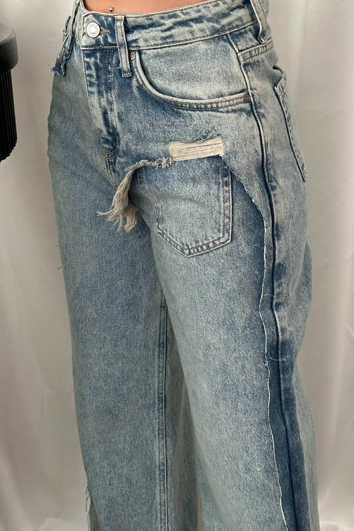 Kar Yıkama Yan Yırtmaçlı Jeans Pantolon 5