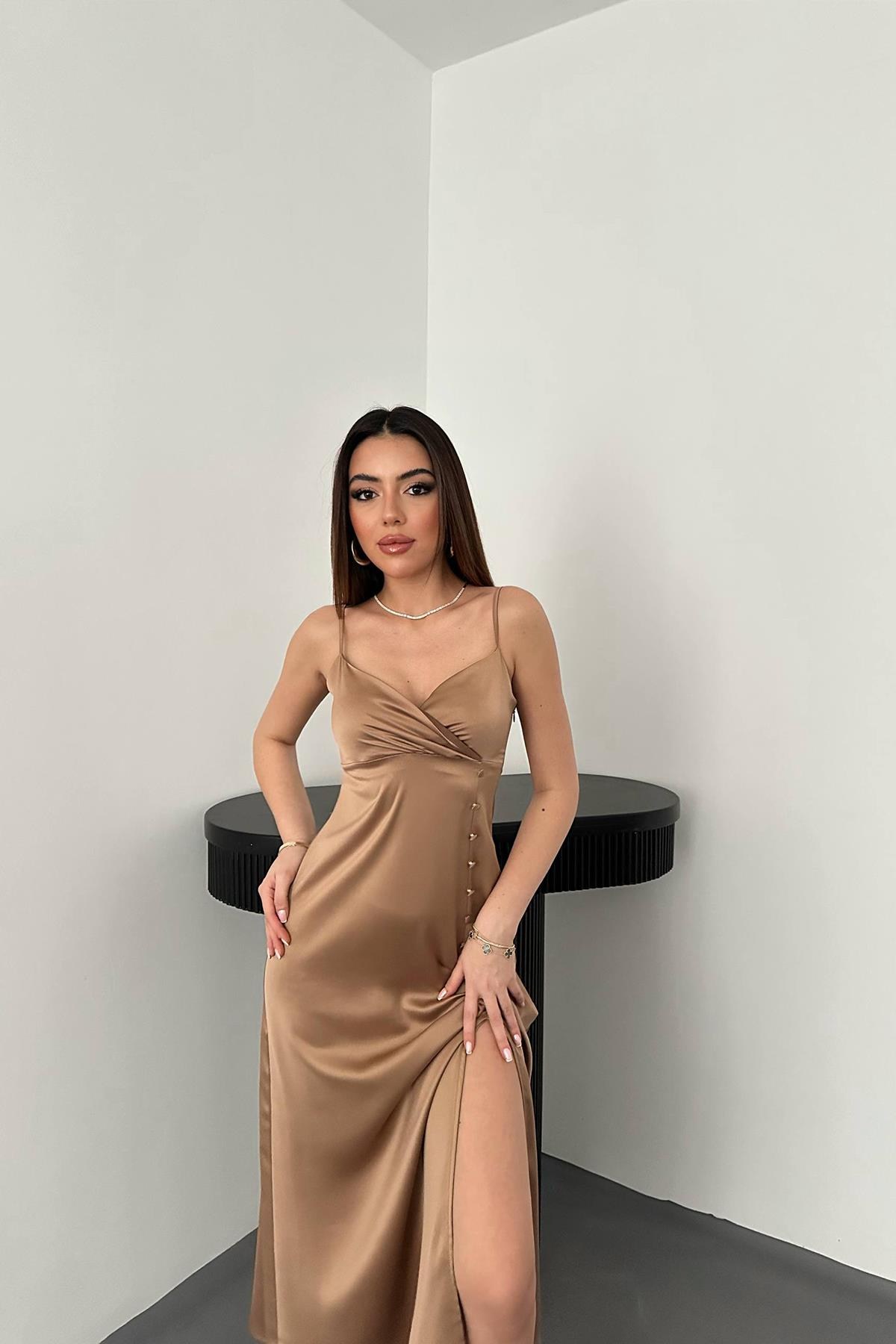 Vizon Askılı Saten Elbise 3