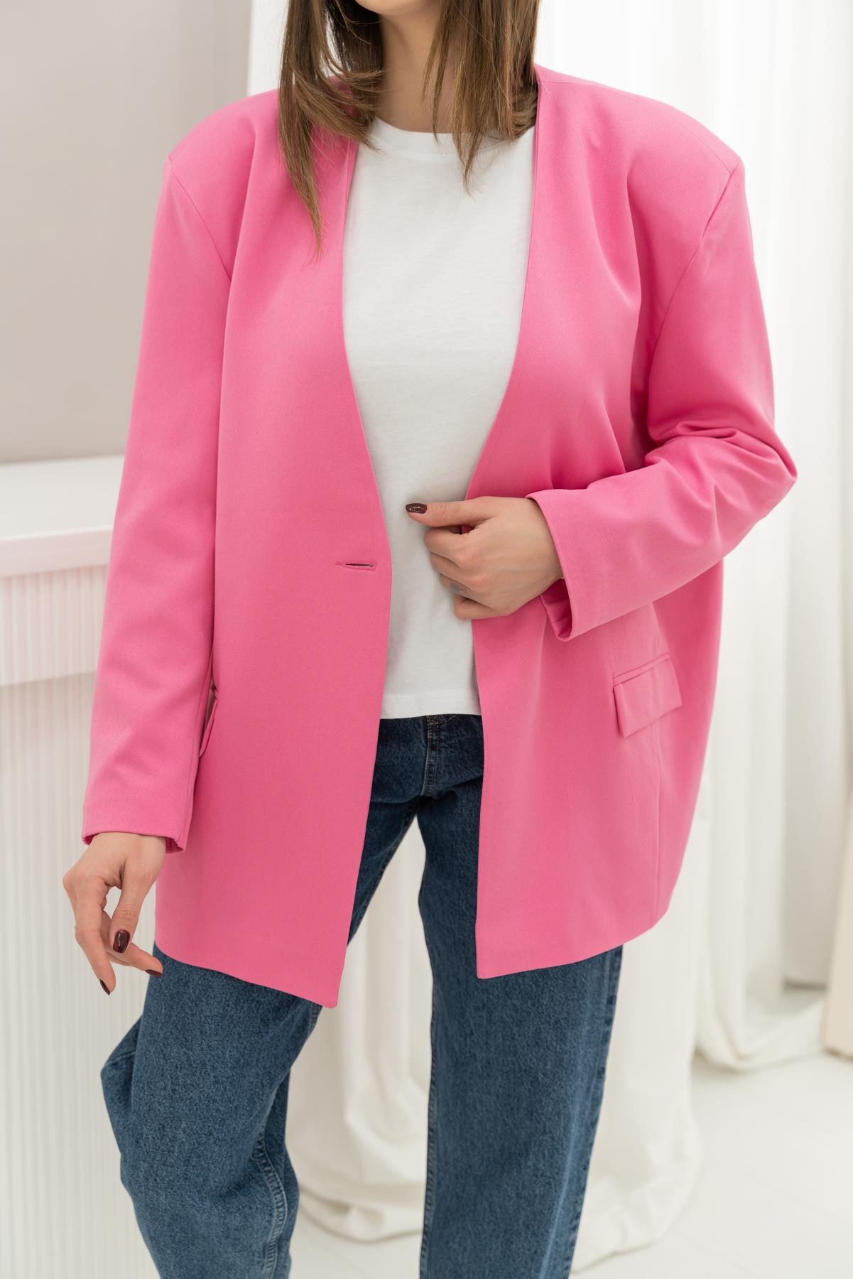Pembe Eteği Lastikli Ceket 5