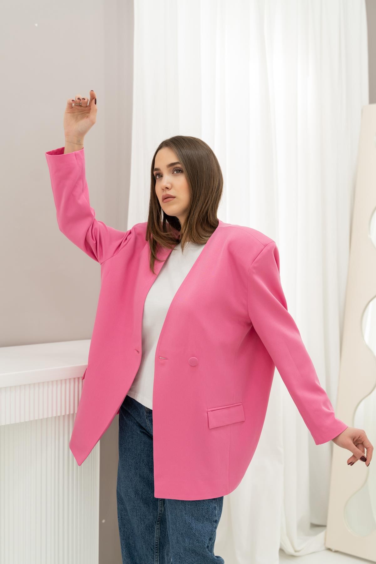 Pembe Eteği Lastikli Ceket 3