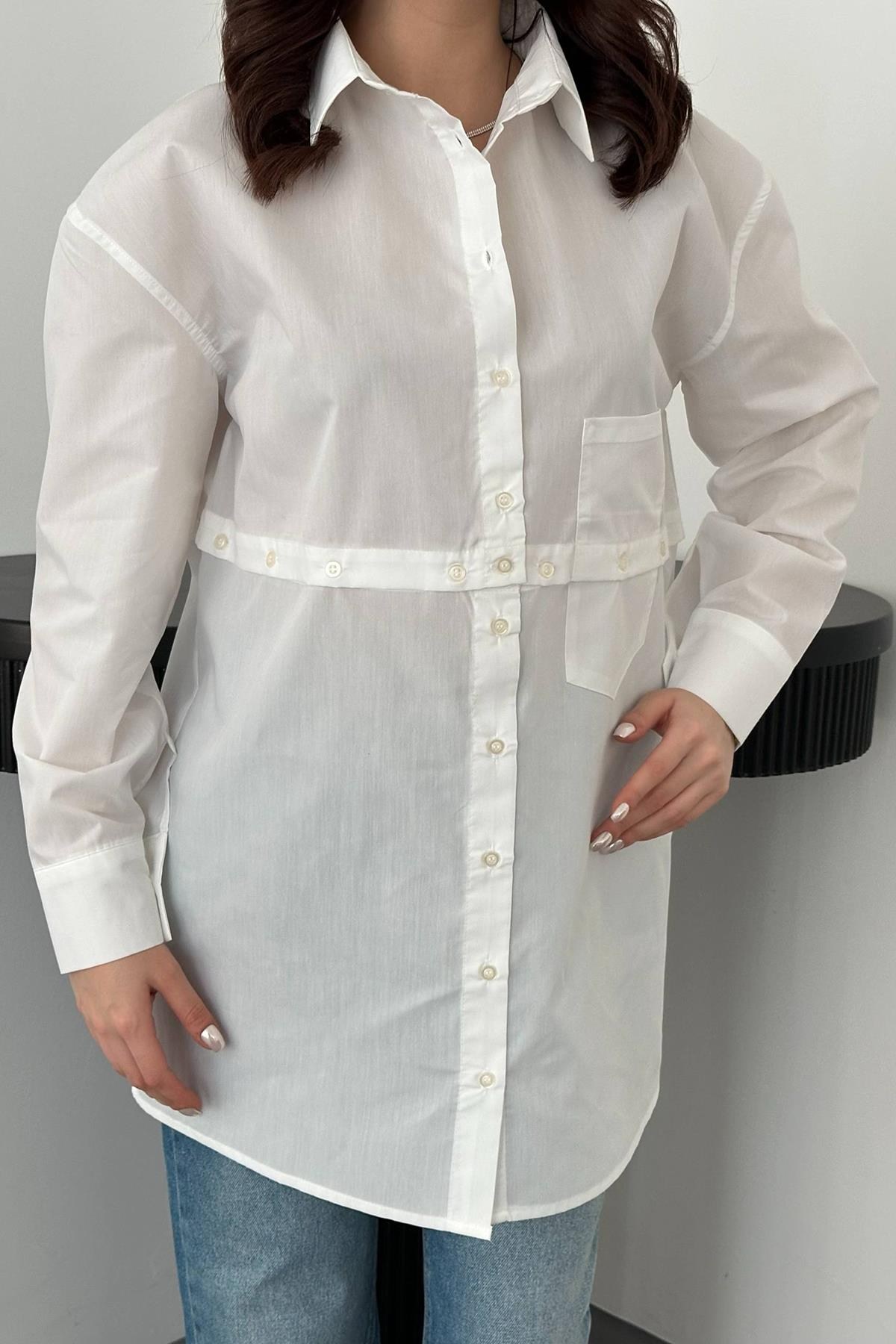 Beyaz Beli Ayrılabilen Poplin Gömlek 4