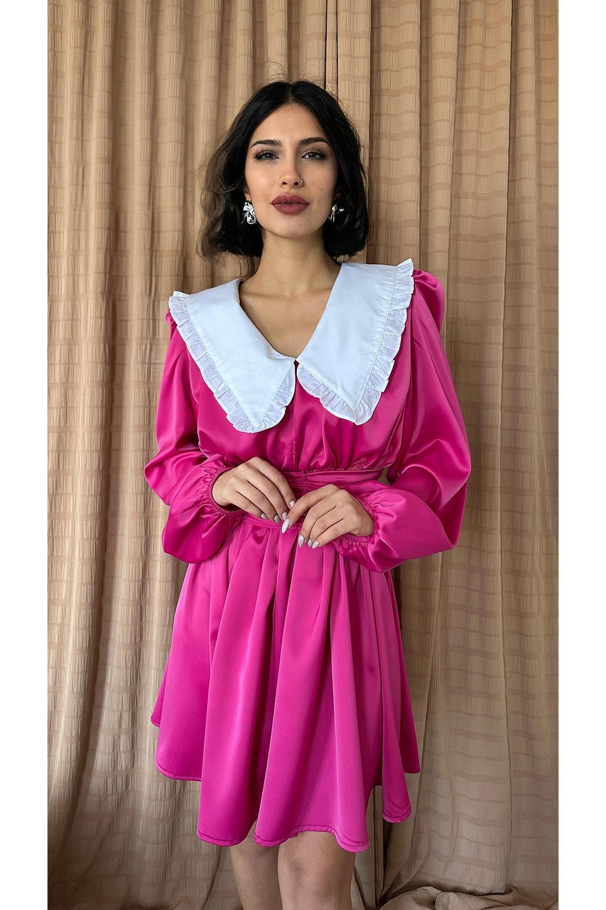 Fuşya Bebe Yakalı Elbise 4