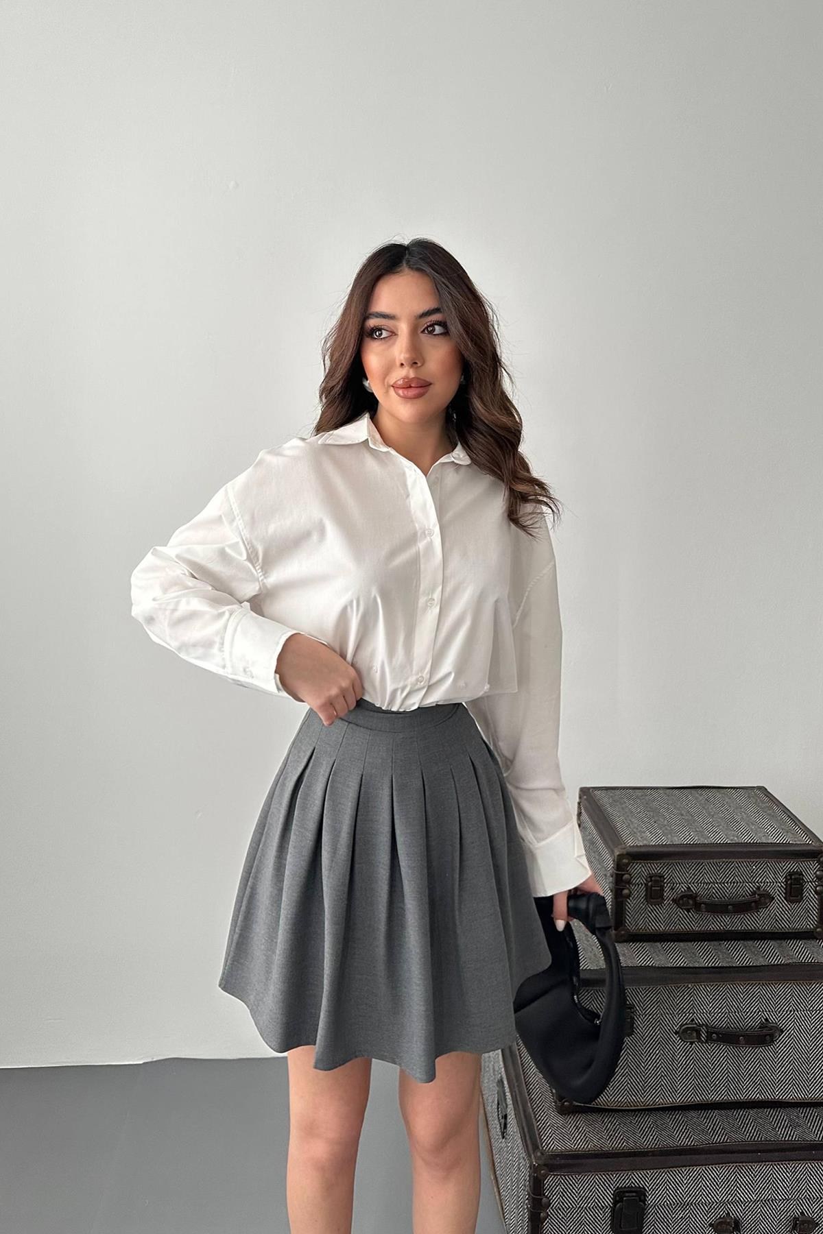 Gri Pilikaşe Mini Etek 3