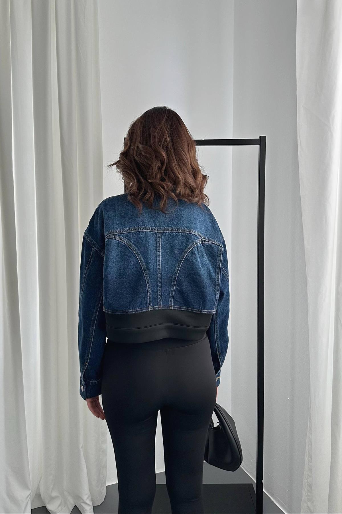 Siyah Denim Scuba Garnili Ceket 5
