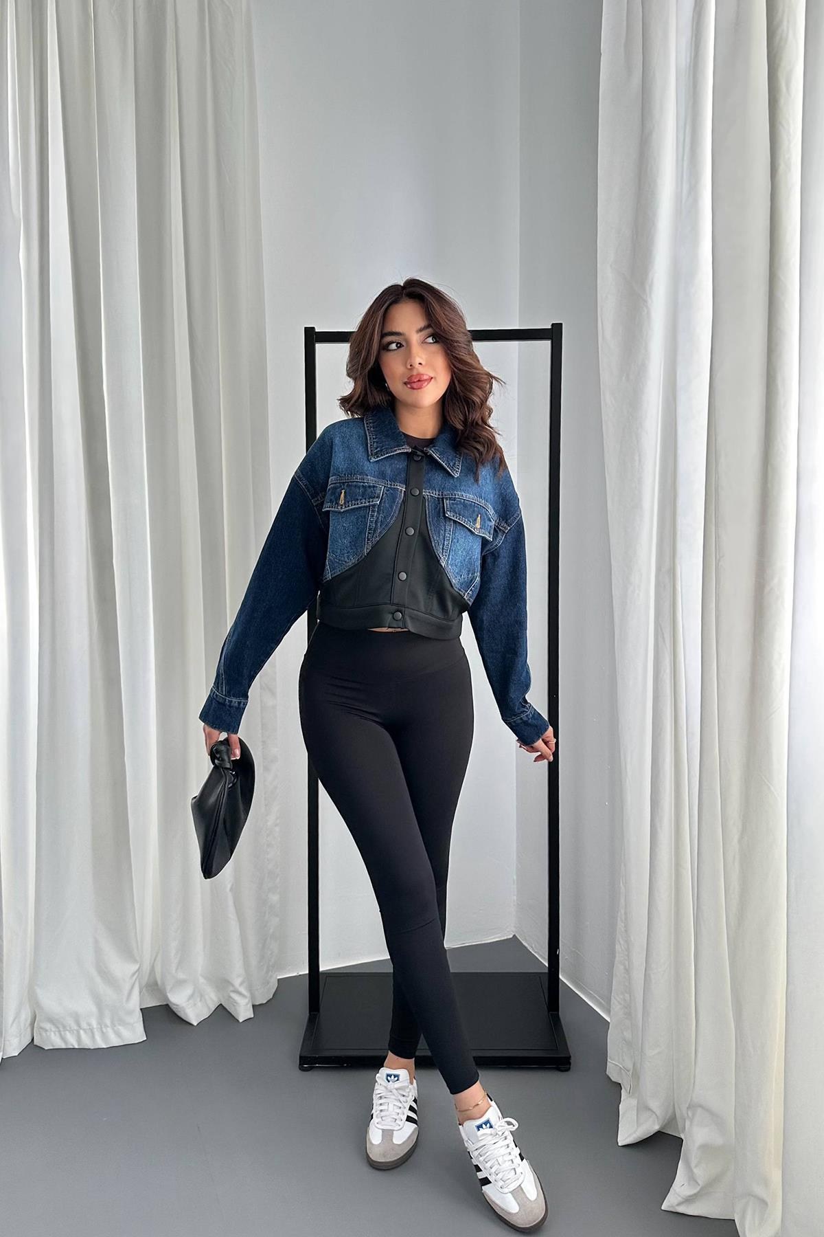 Siyah Denim Scuba Garnili Ceket 3