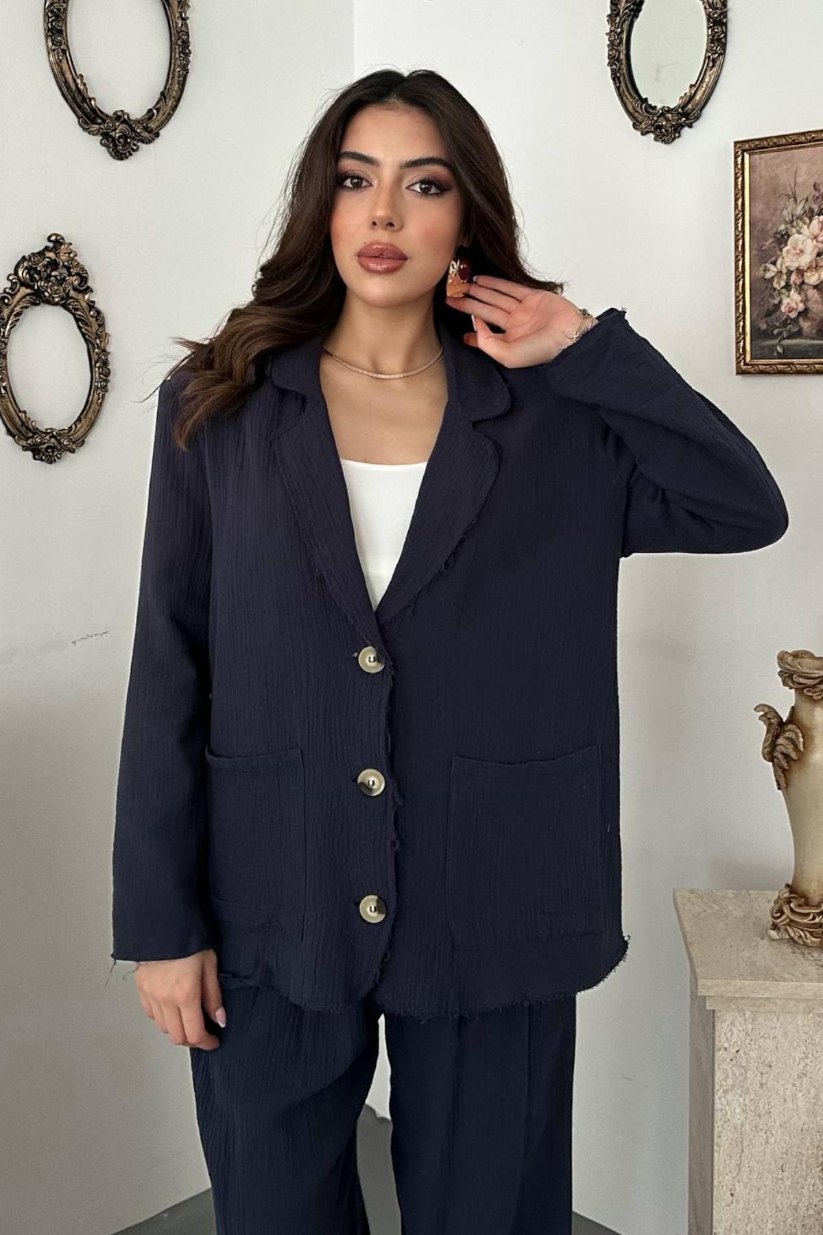 Lacivert Oversize Müslin Takım 3