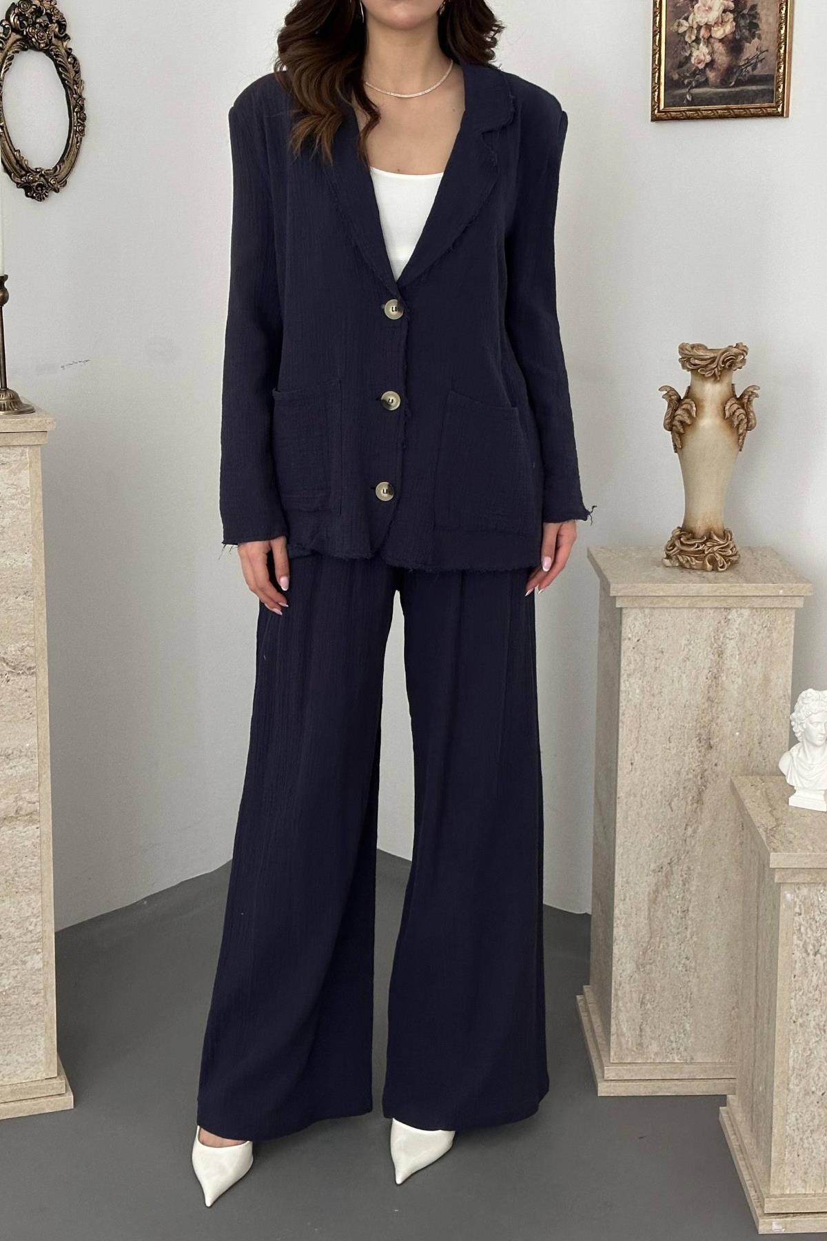 Lacivert Oversize Müslin Takım 4