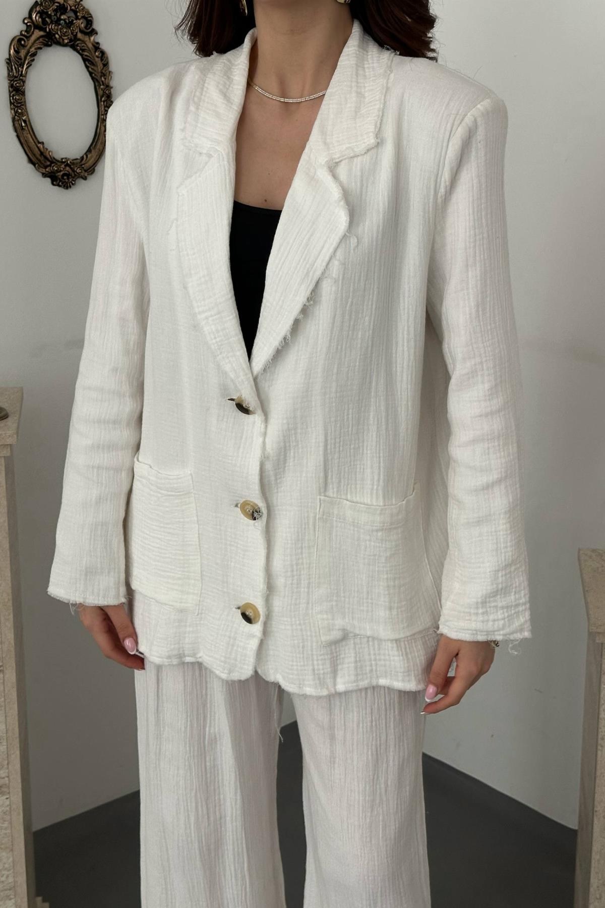 Beyaz Oversize Müslin Takım 4
