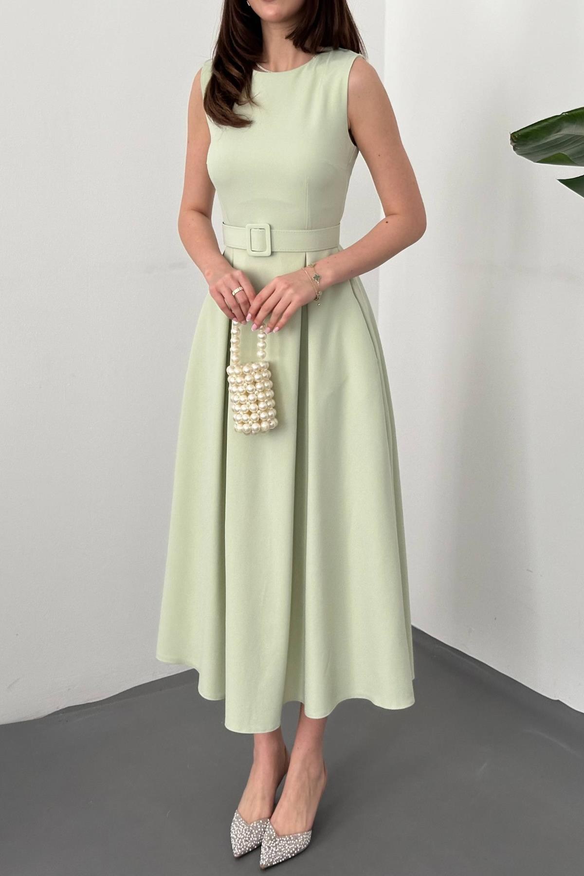 Mint Halter Yaka Kloş Elbise 4