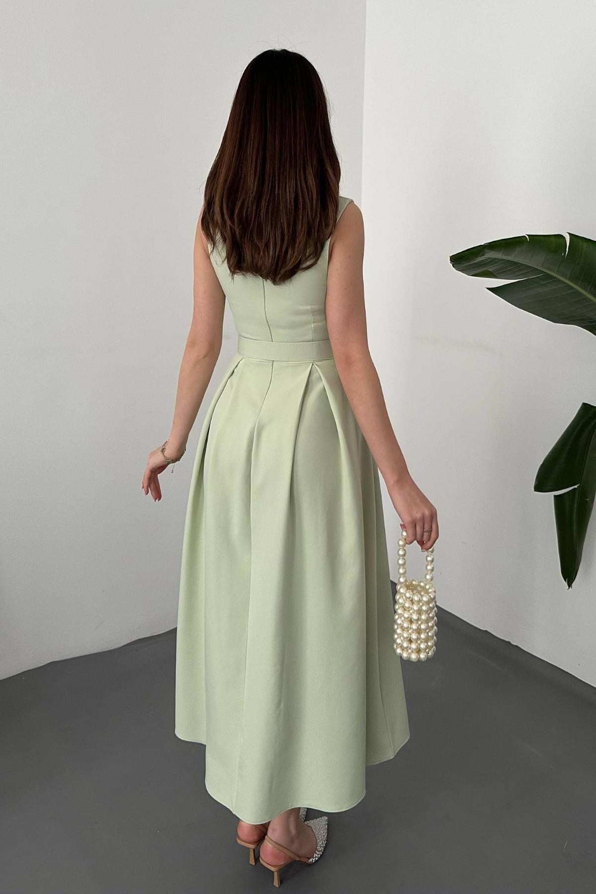 Mint Halter Yaka Kloş Elbise 5