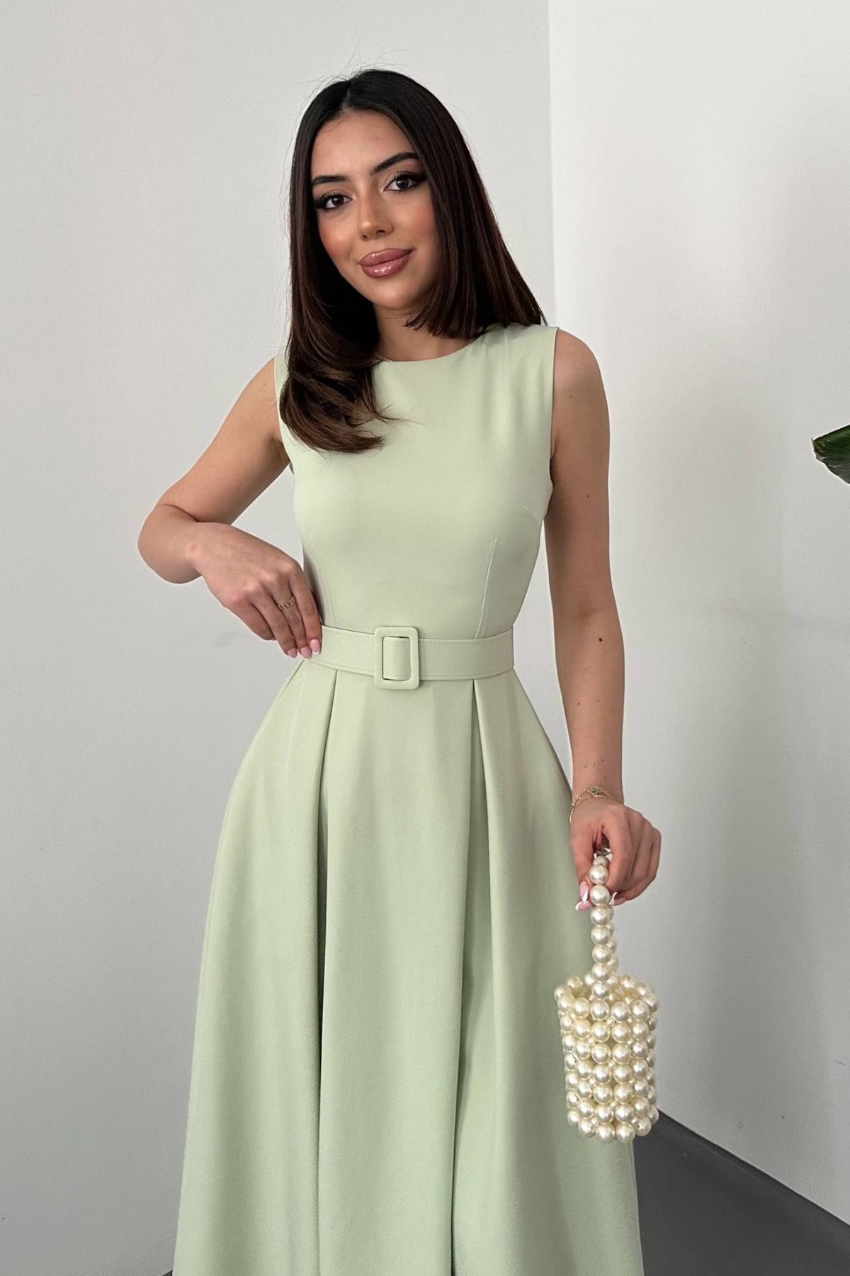 Mint Halter Yaka Kloş Elbise 3