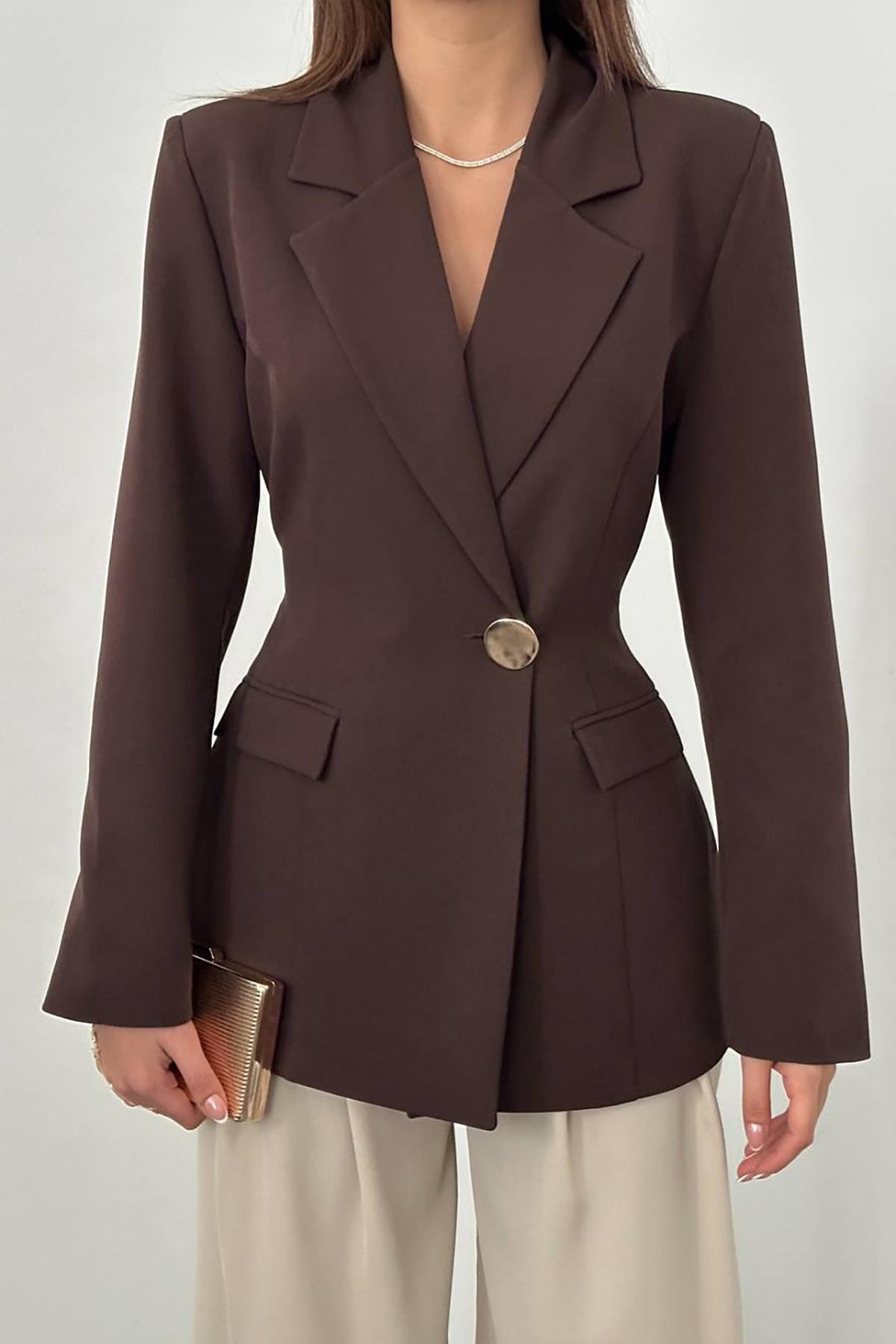 Kahverengi Belden Oturtmalı Blazer Ceket 5