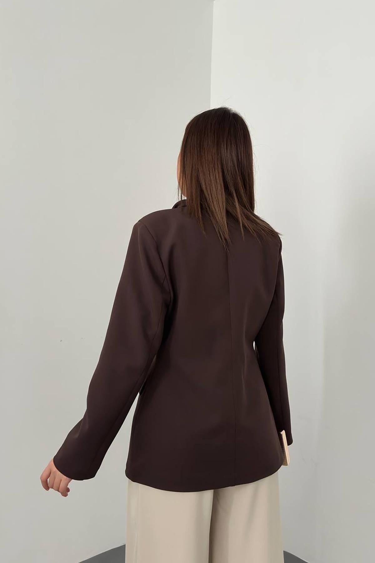 Kahverengi Belden Oturtmalı Blazer Ceket 6