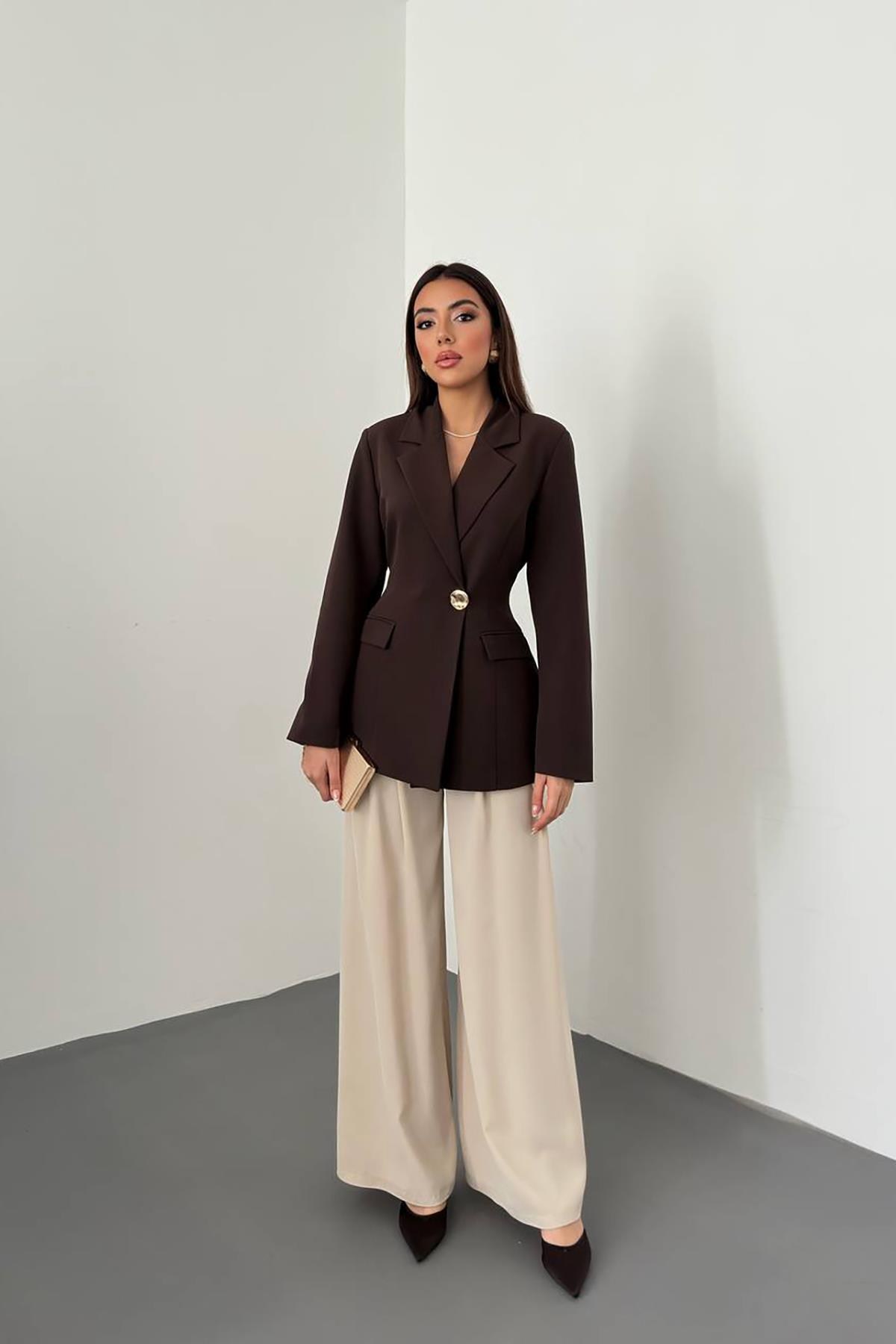 Kahverengi Belden Oturtmalı Blazer Ceket 4