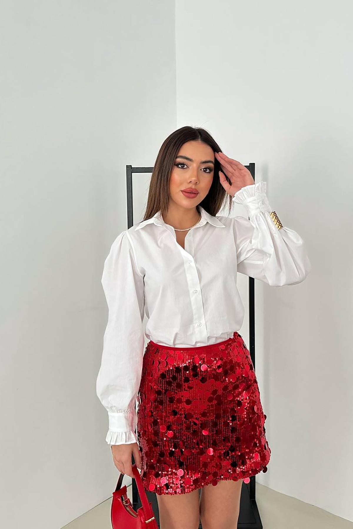 Kırmızı Pullu Kısa Etek 3