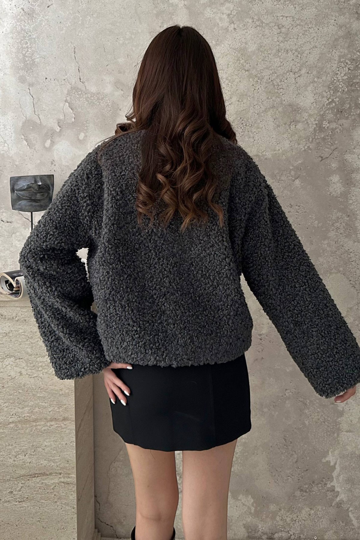 Füme Peluş Kısa Ceket 5