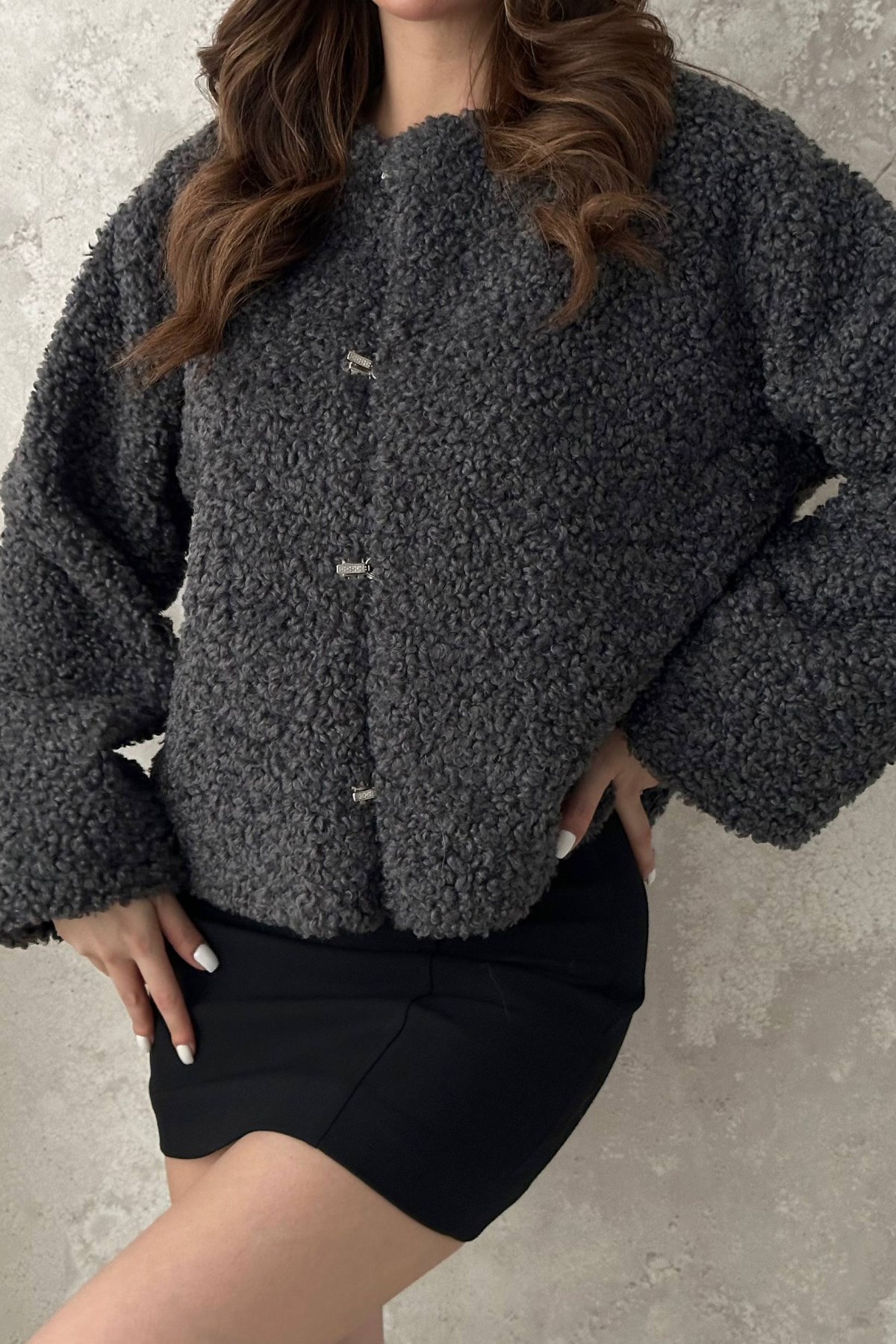 Füme Peluş Kısa Ceket 4