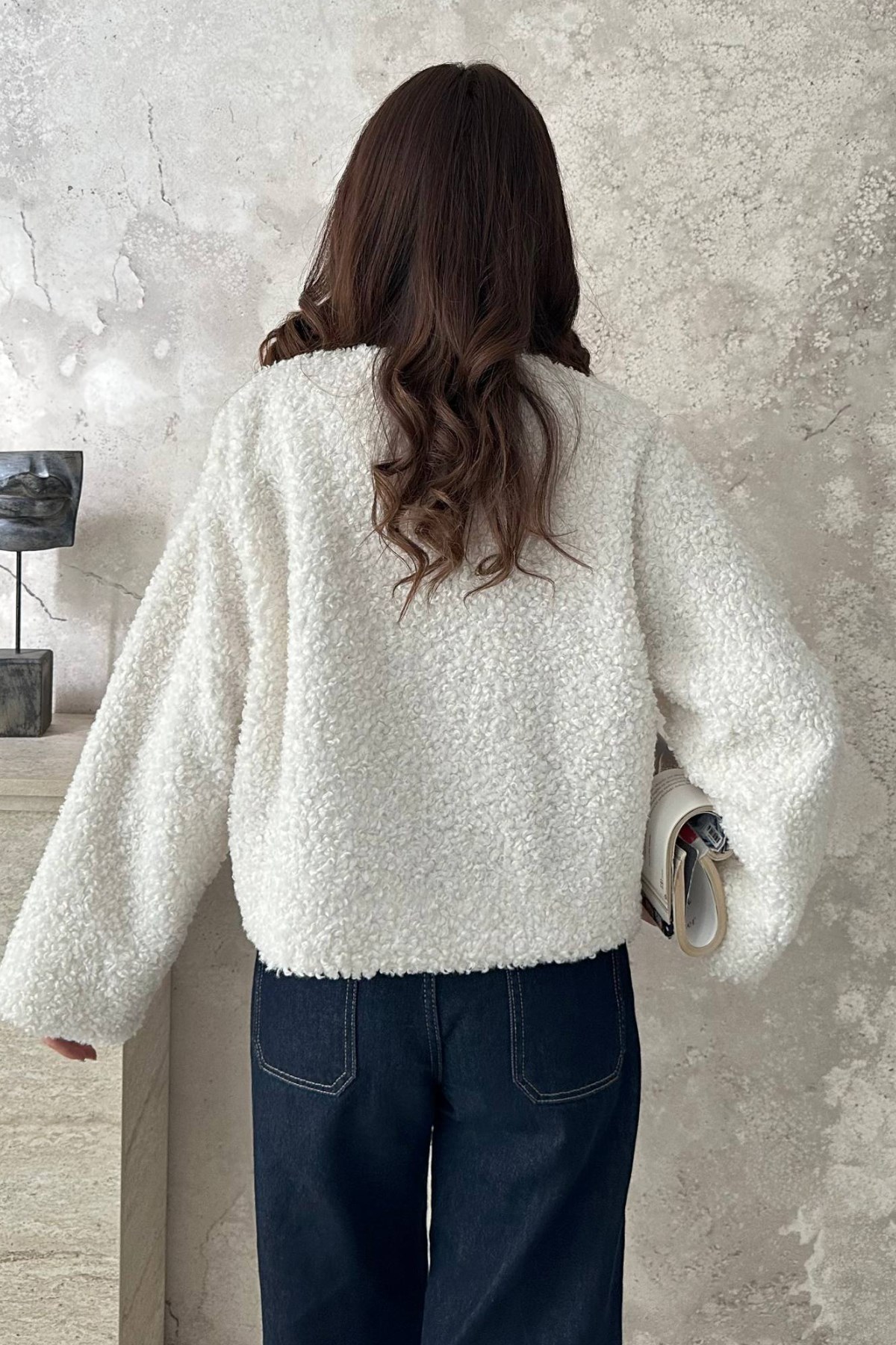 Ekru Peluş Kısa Ceket 5