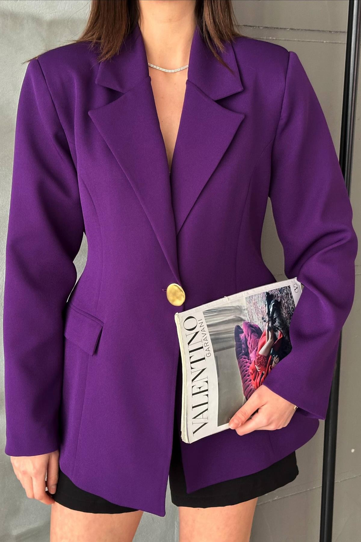 Mor Belden Oturtmalı Blazer Ceket 4