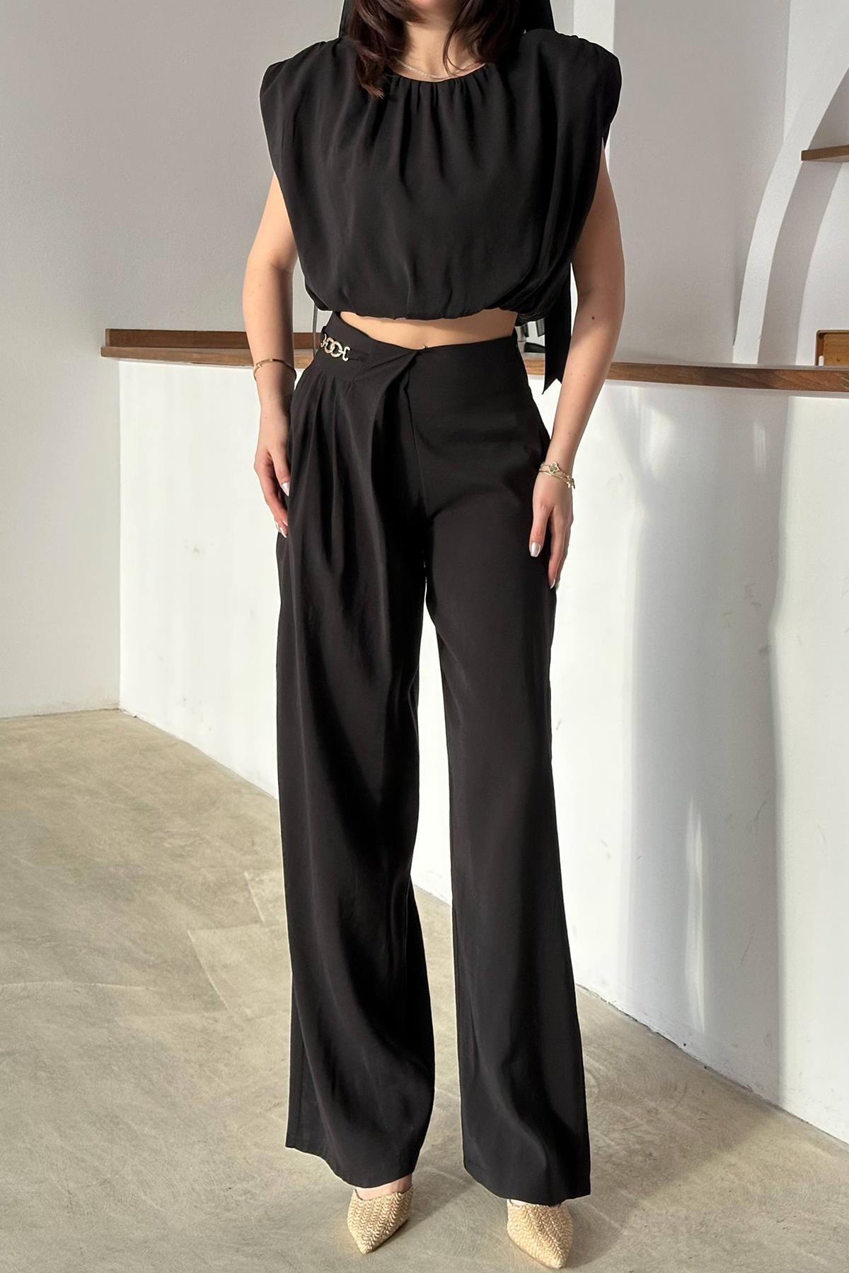 Siyah Modal Bluz Ve Pantolon Takım 3