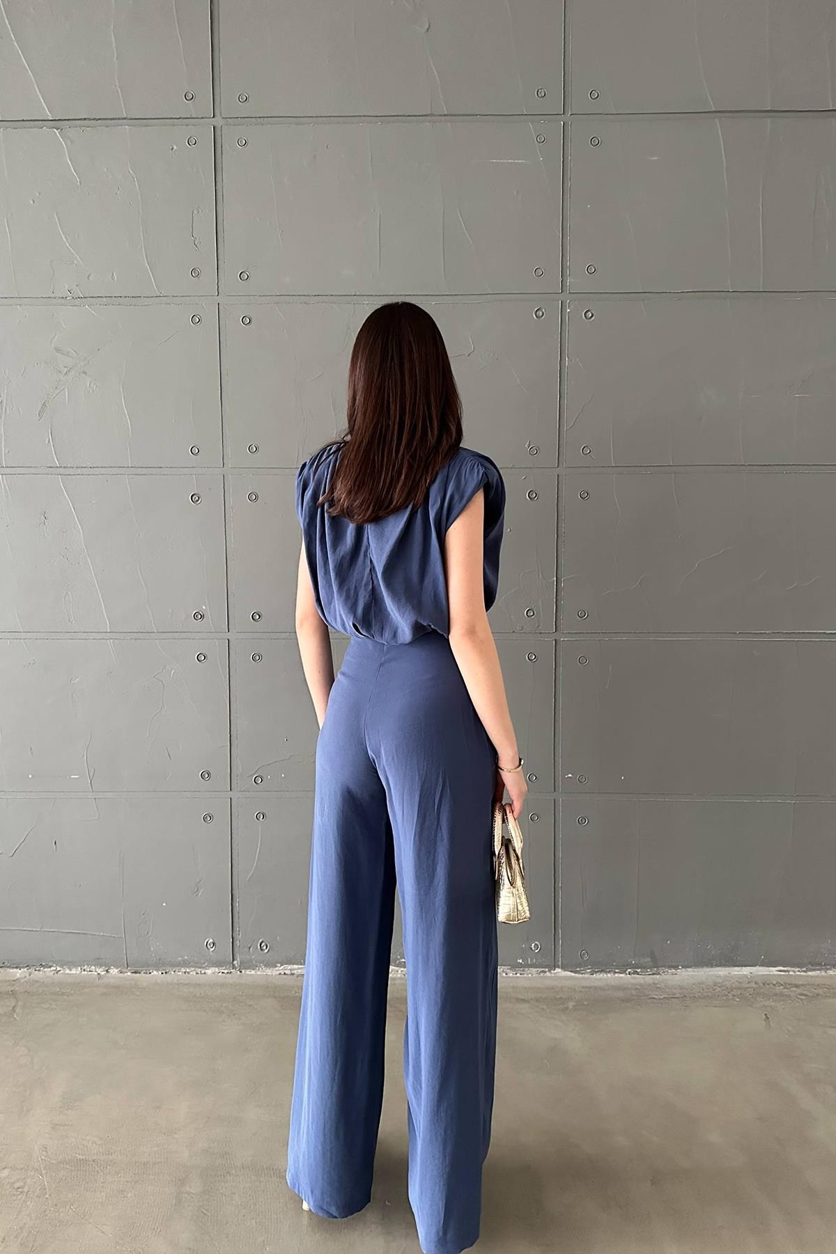 Lacivert Modal Bluz Ve Pantolon Takım 4
