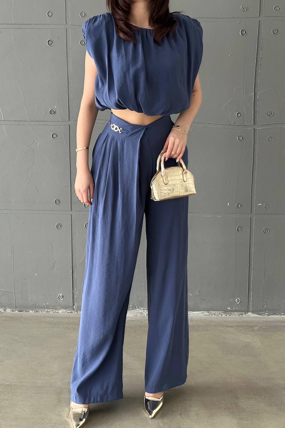 Lacivert Modal Bluz Ve Pantolon Takım 3