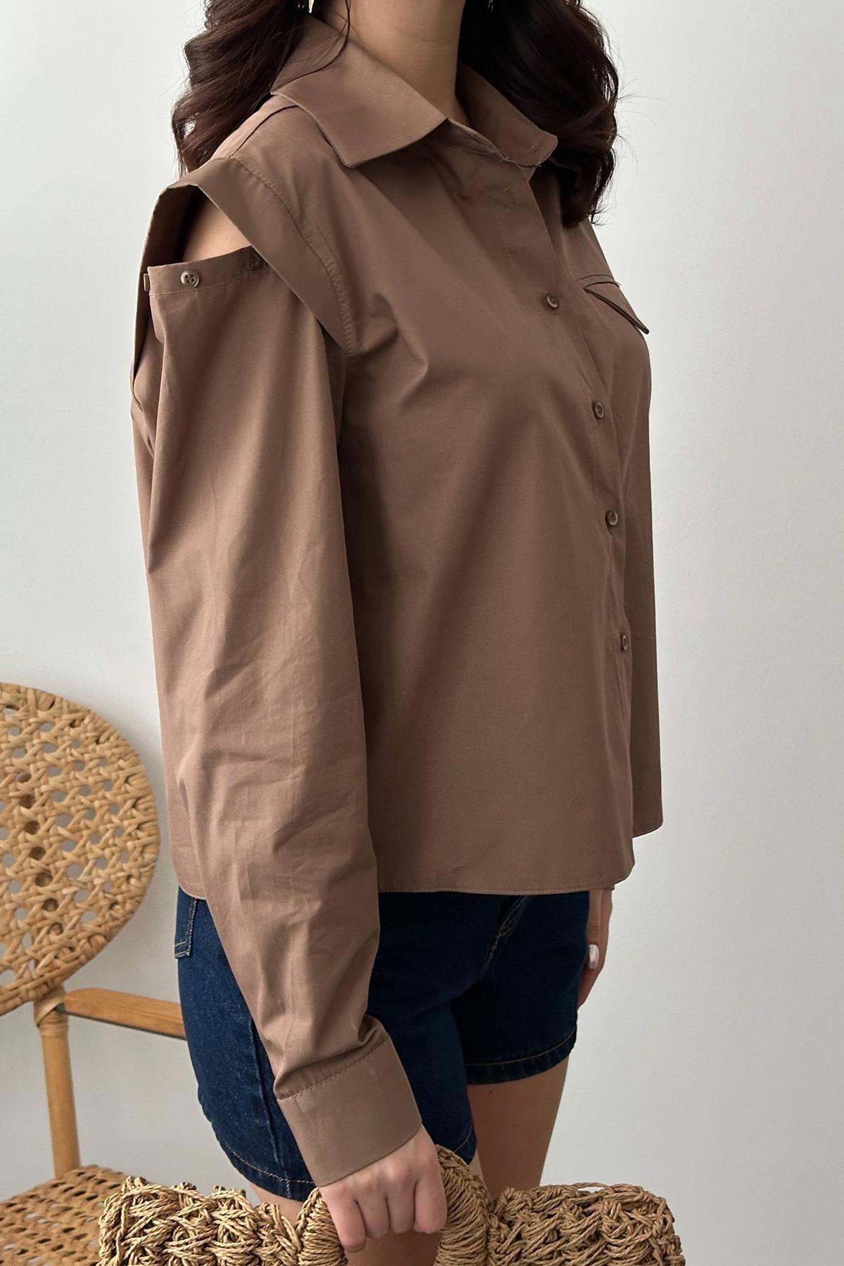 Camel Peto Cepli Poplin Gömlek 4
