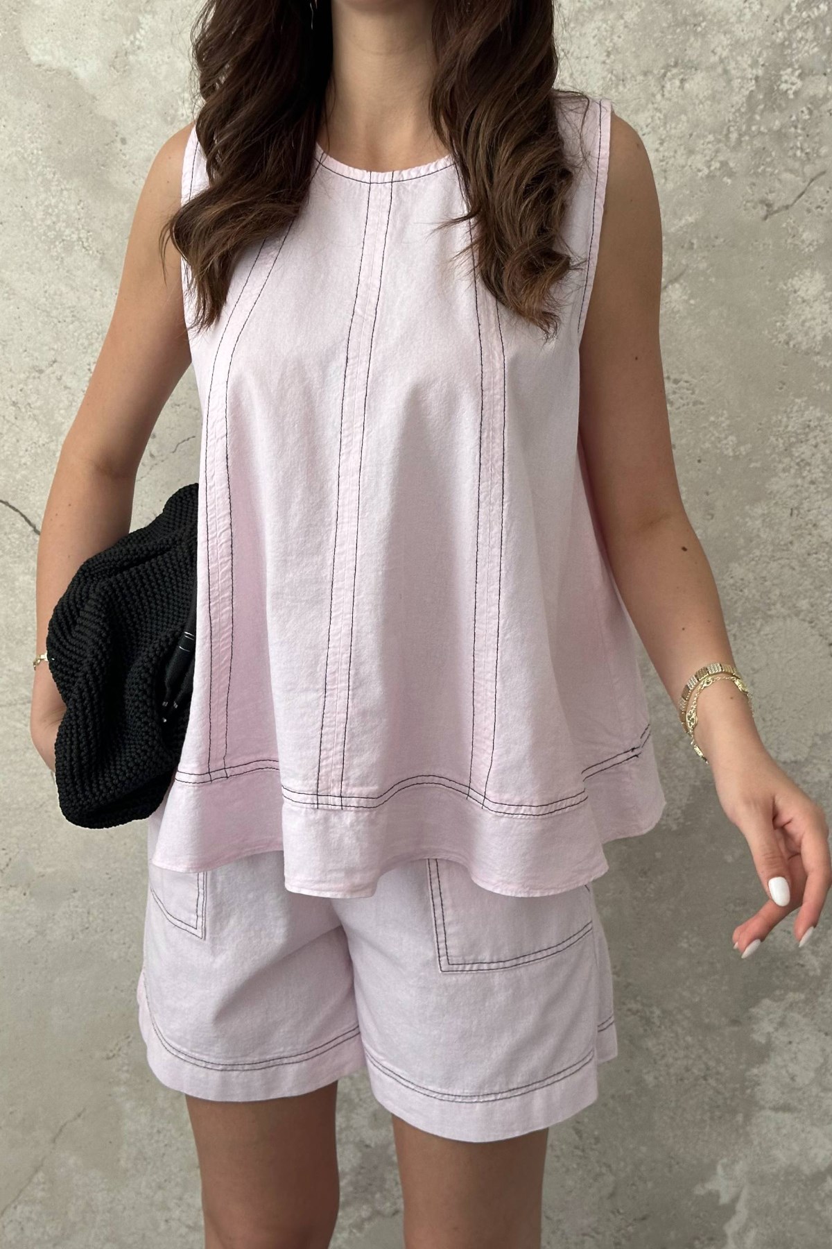 Pembe Boyamalı Dikiş Detaylı Takım 4