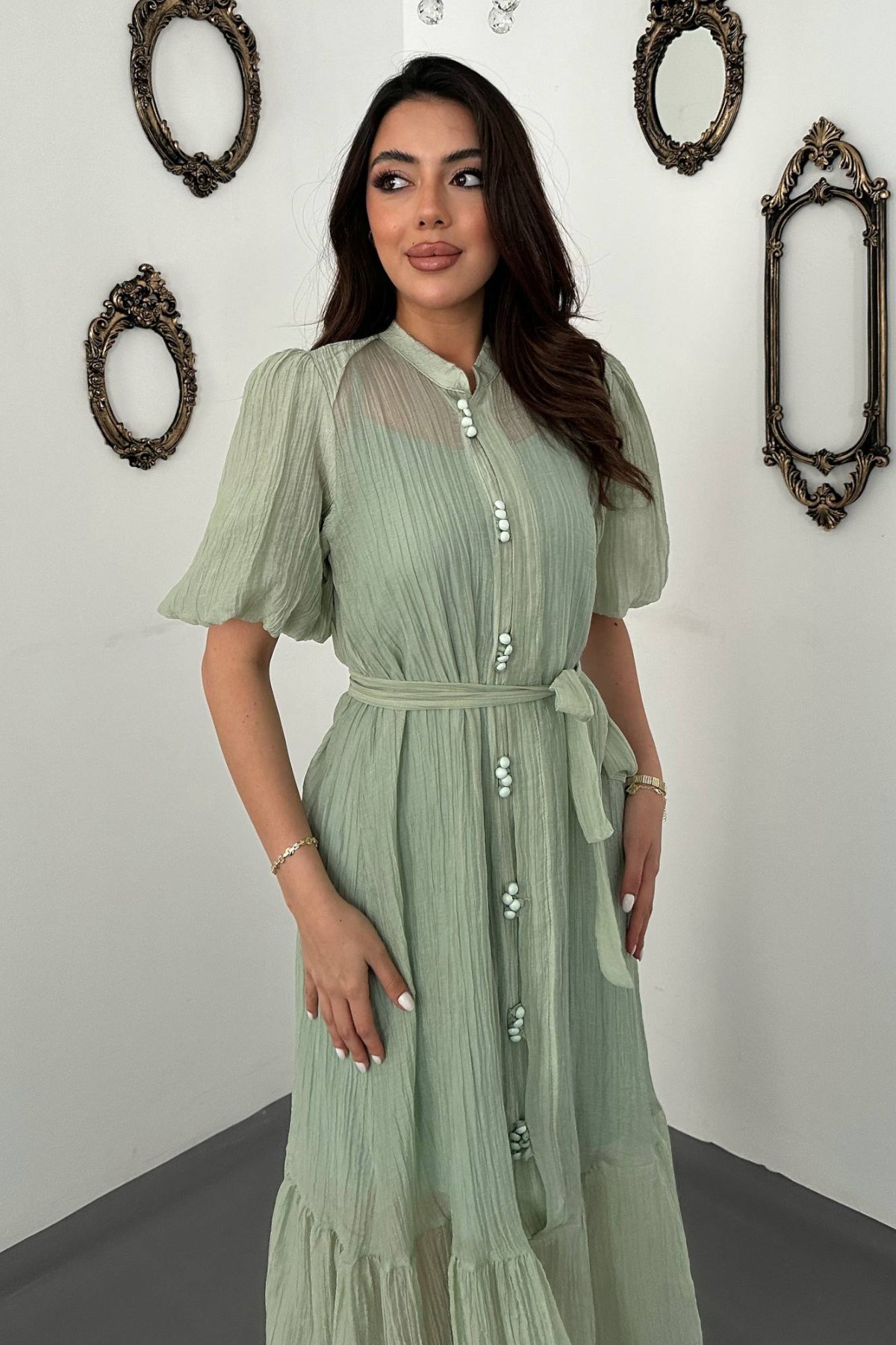 Mint Transparan İç Astarlı Elbise 3