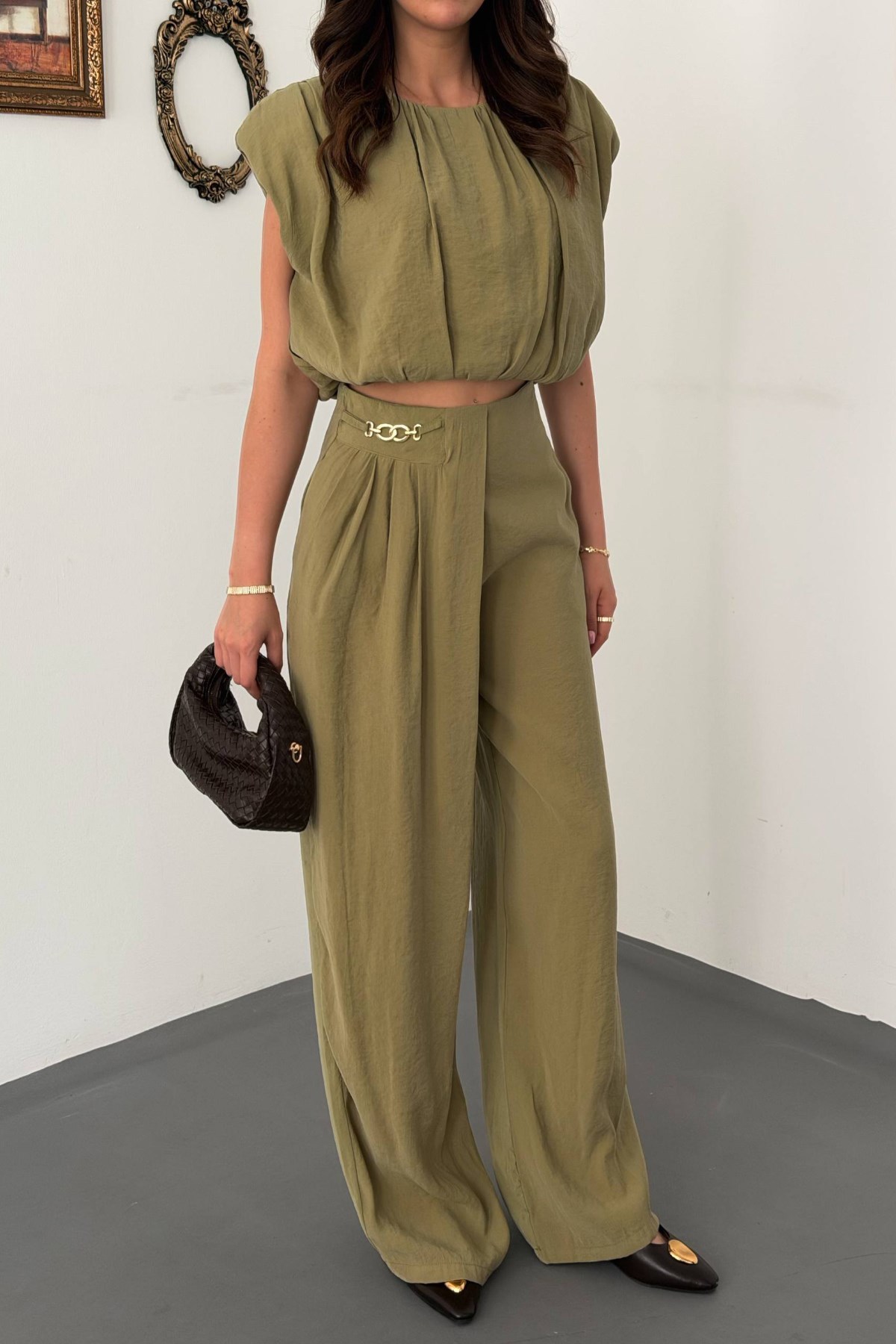 Olive Modal Bluz Ve Pantolon Takım 4