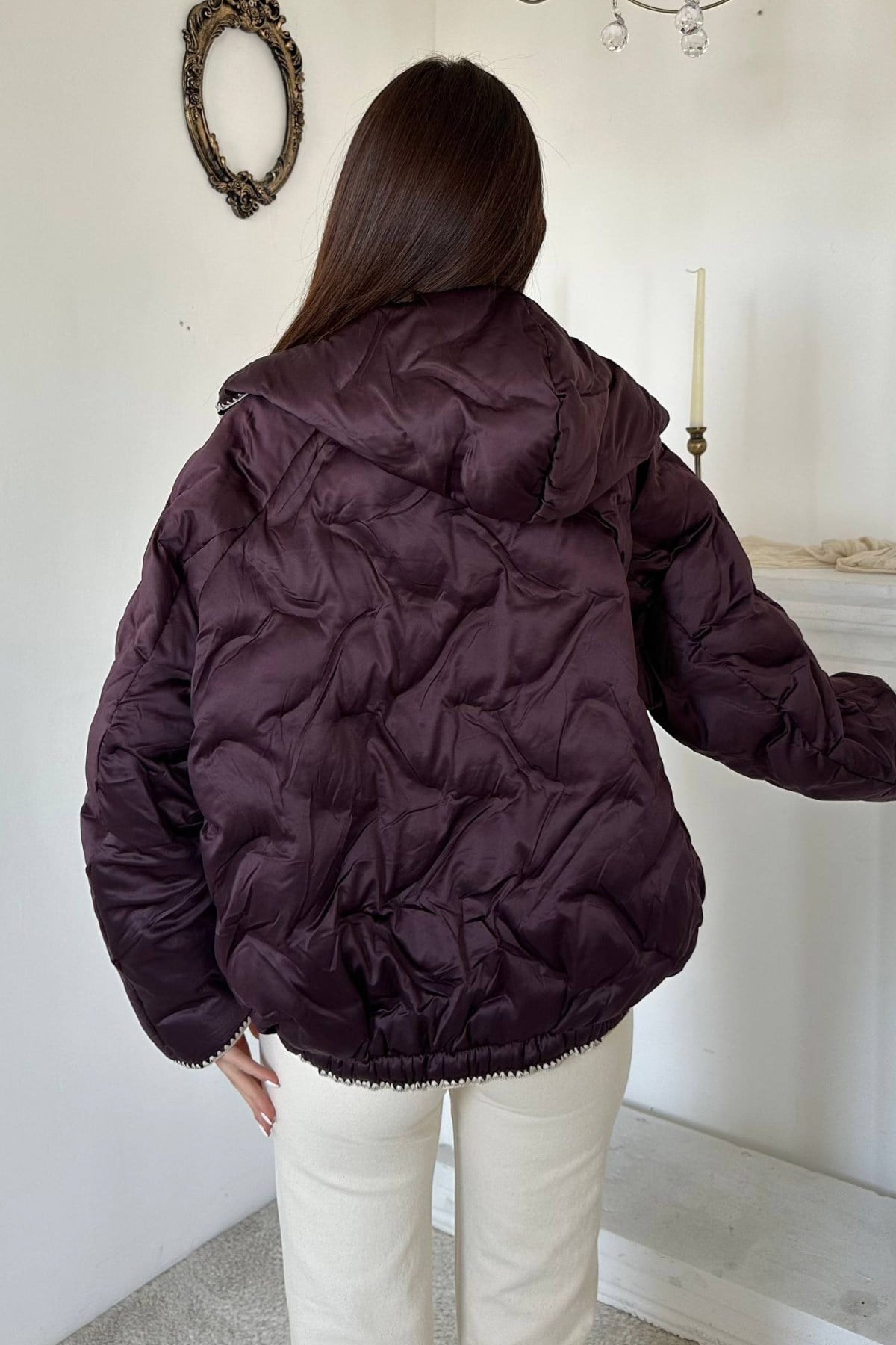 Bordo Süs Dikiş Detaylı Mont 5