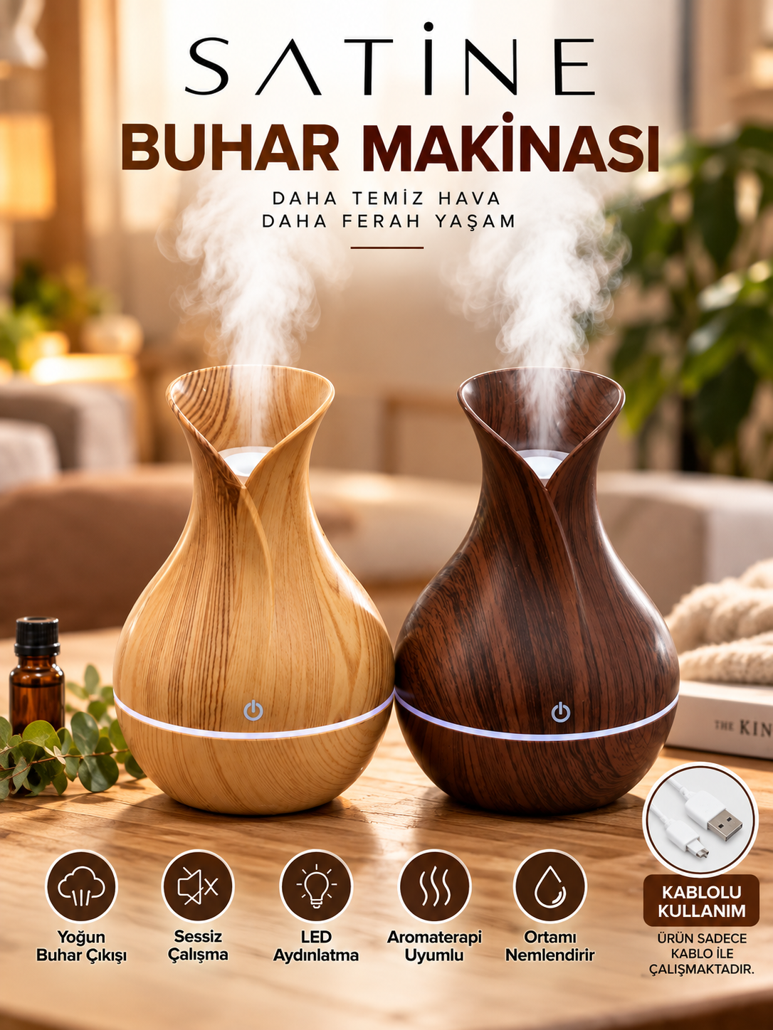 AHŞAP GÖRÜNÜMLÜ BUHAR MAKİNESİ Koyu Kahve 3