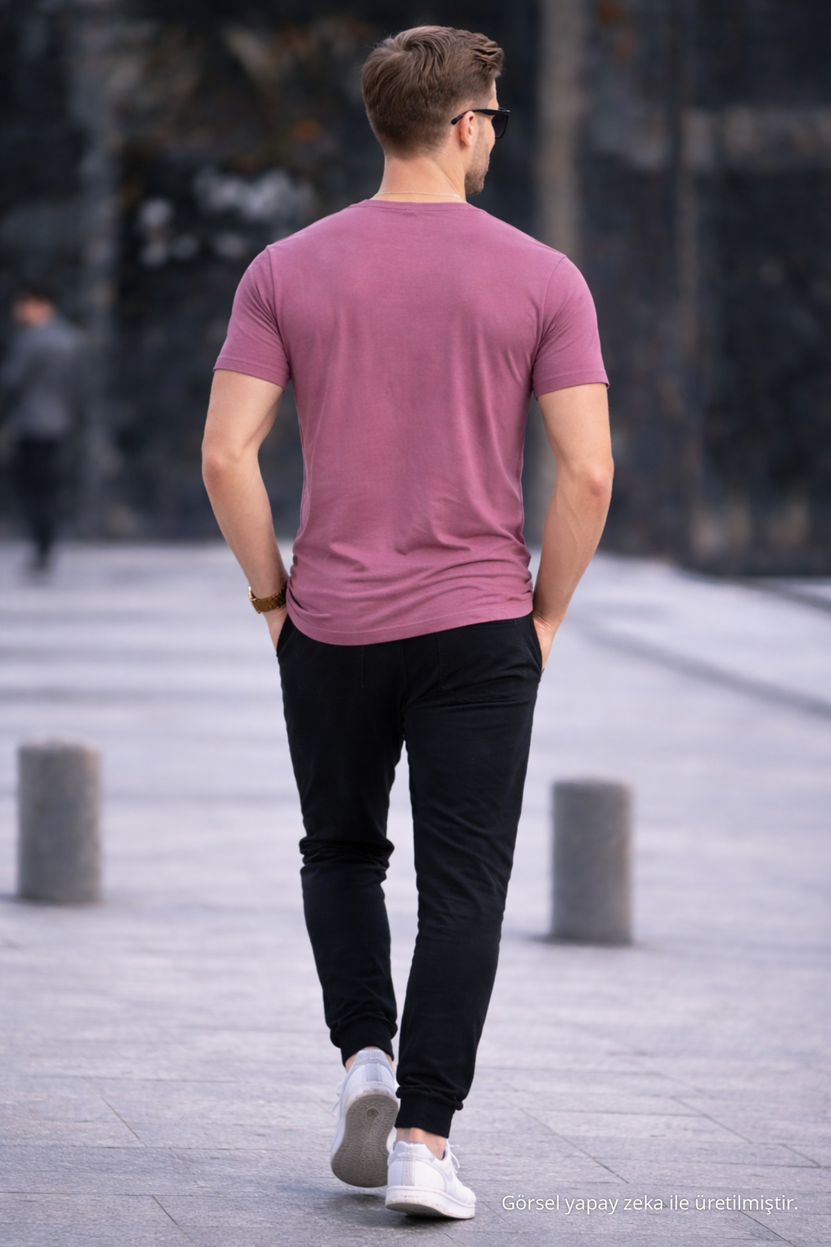 Erkek Bisiklet Yaka Slim Basic PUDRA Tişört 6