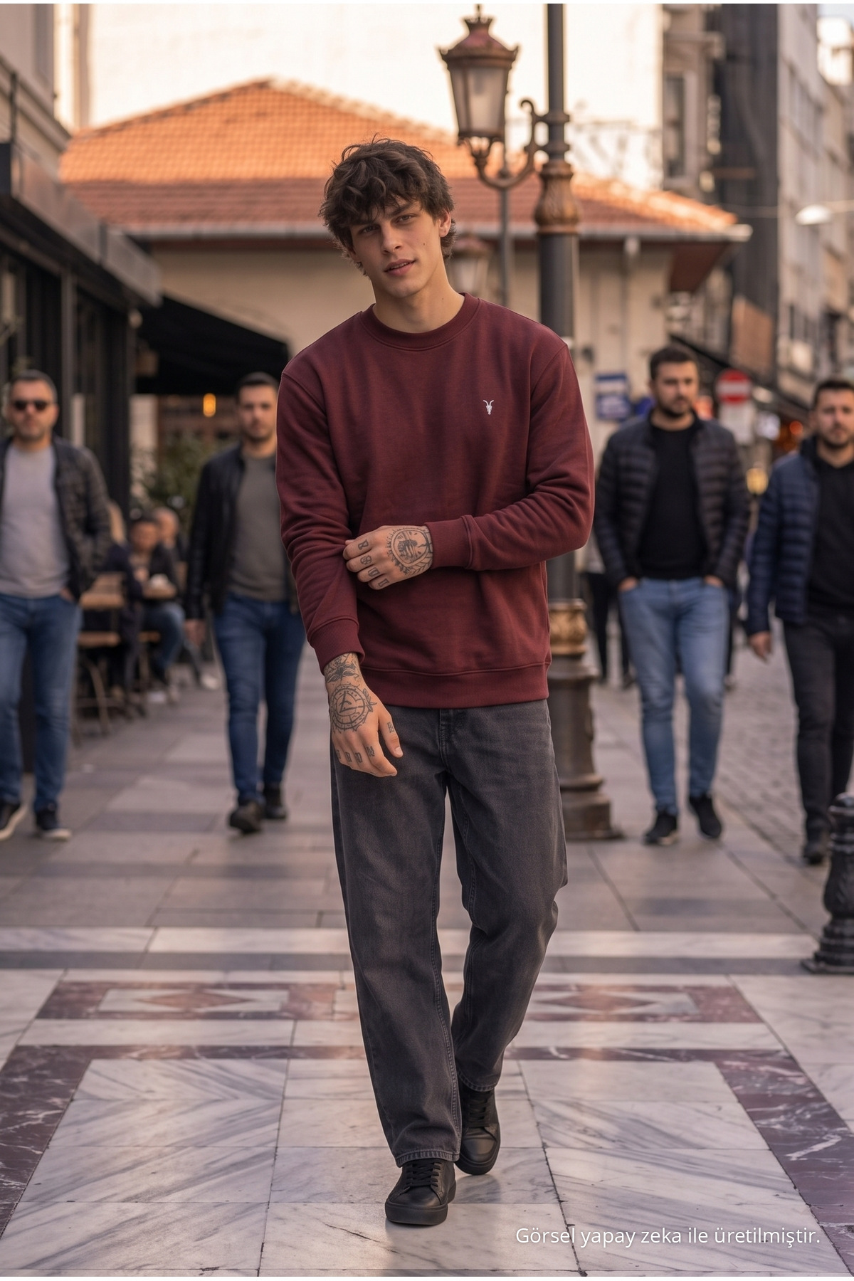 Örme Kışlık Günlük Bordo Erkek Sweatshirt 3