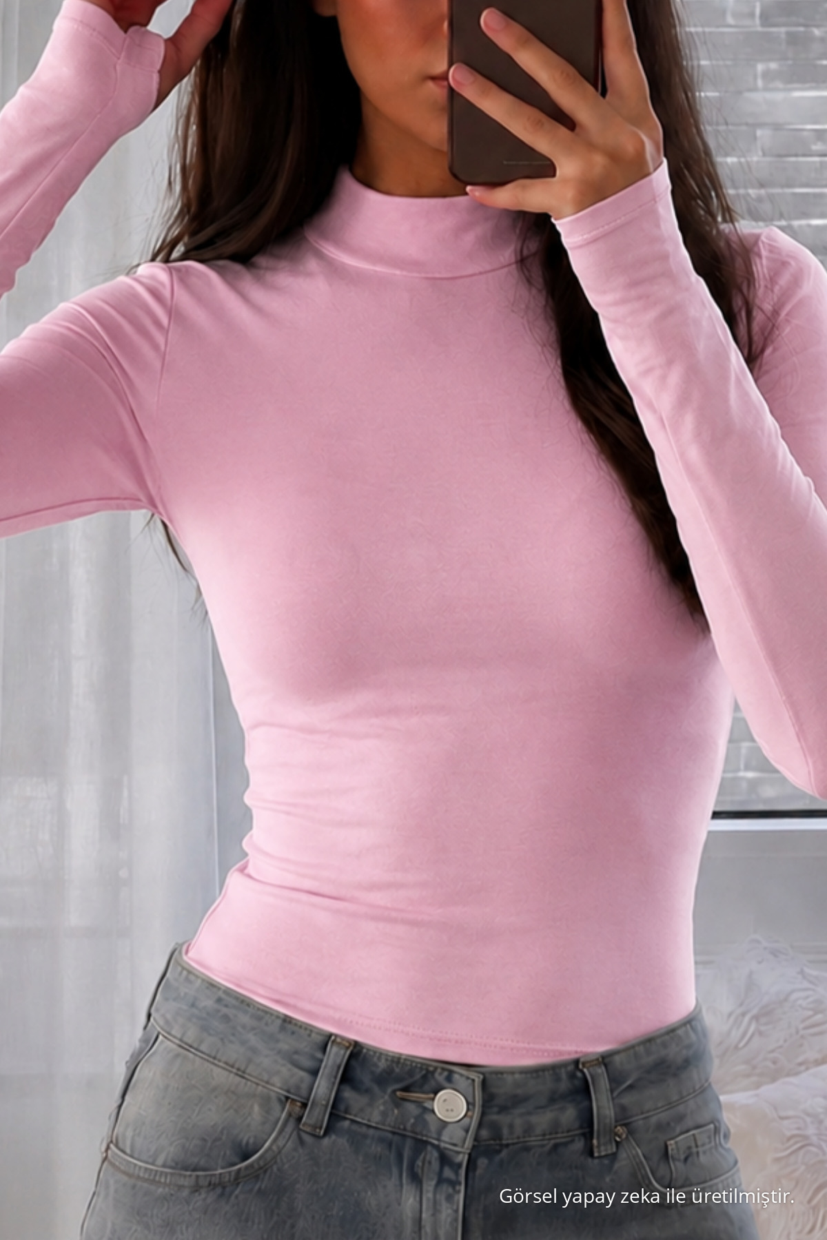 Kadın Belden Oturtma Pamuklu Pembe Bluz 5