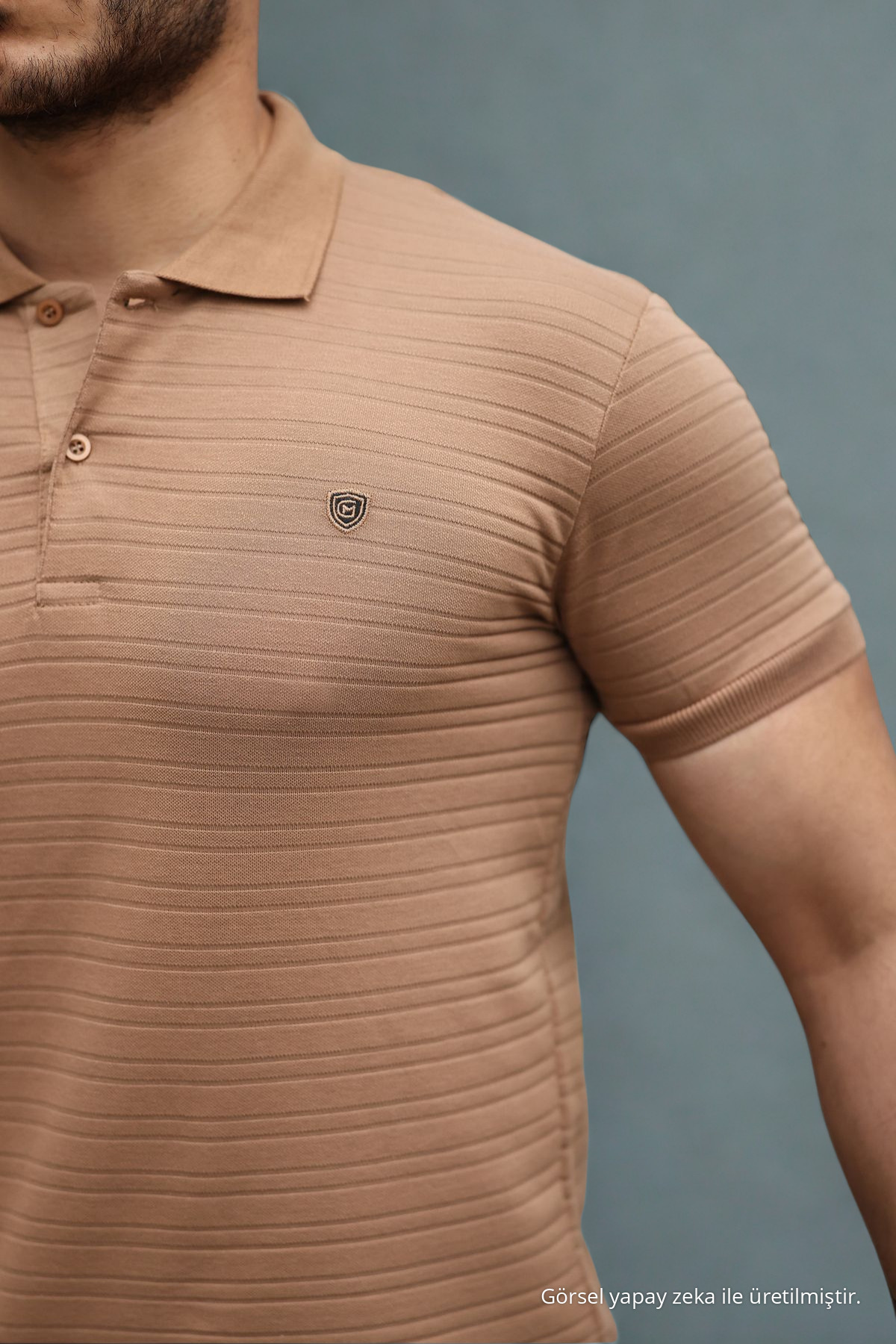 Erkek Çekmeyen Pamuklu Kumaş Slim Fit Karamel Kıvrılmaz Polo Yaka T-shirt 6