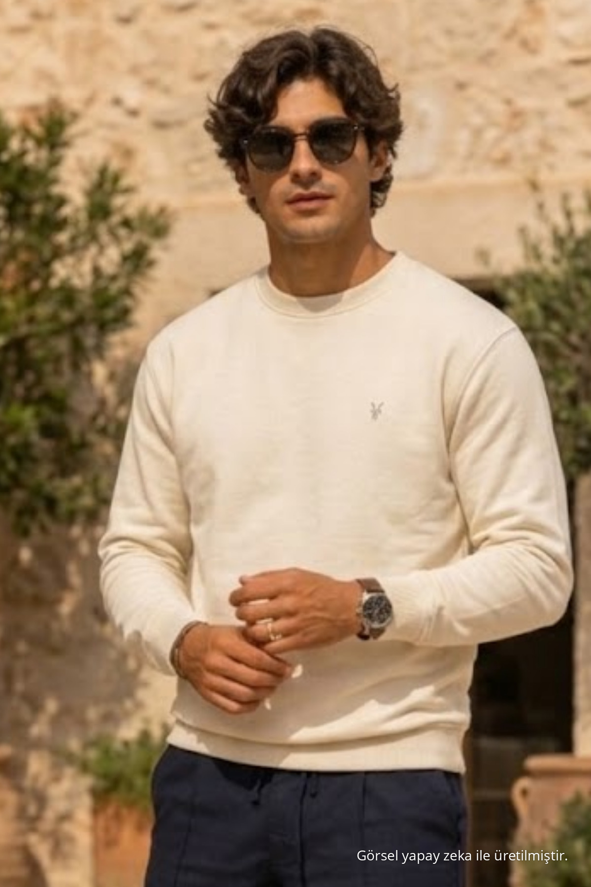 Örme Uzun Kollu Ekru Erkek Sweatshirt 6